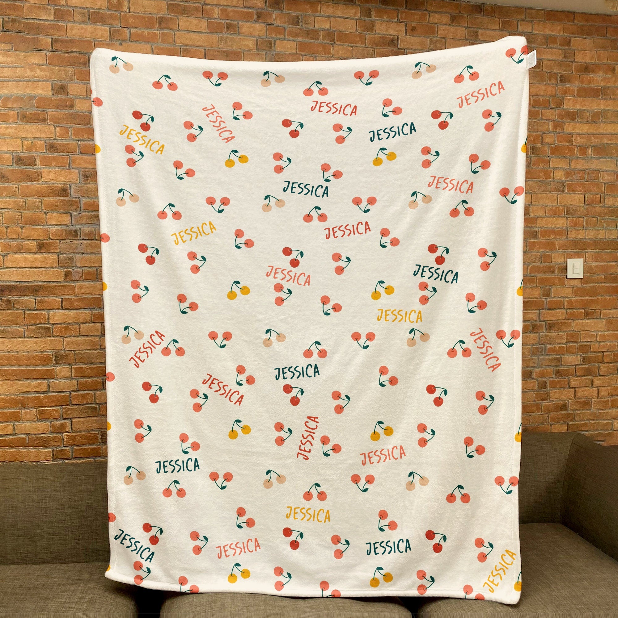 Petmytshirt Cherry Blanket Fruit Blanket Custom Name Gift for Her Daughter Girl Kid