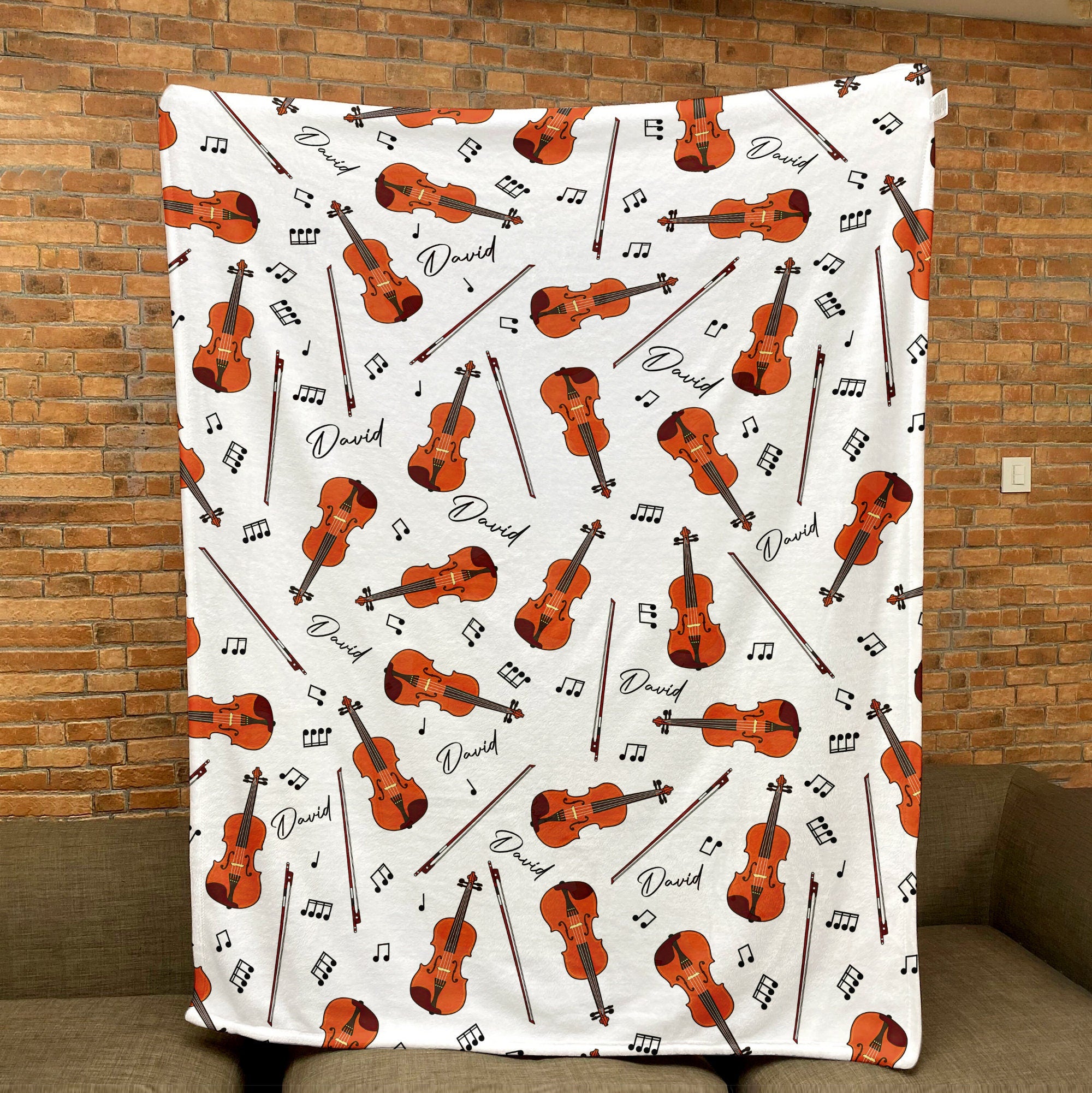Petmytshirt Violin Blanket Music Blanket Custom Name Gift for Violin Lover Daughter Girl Kid