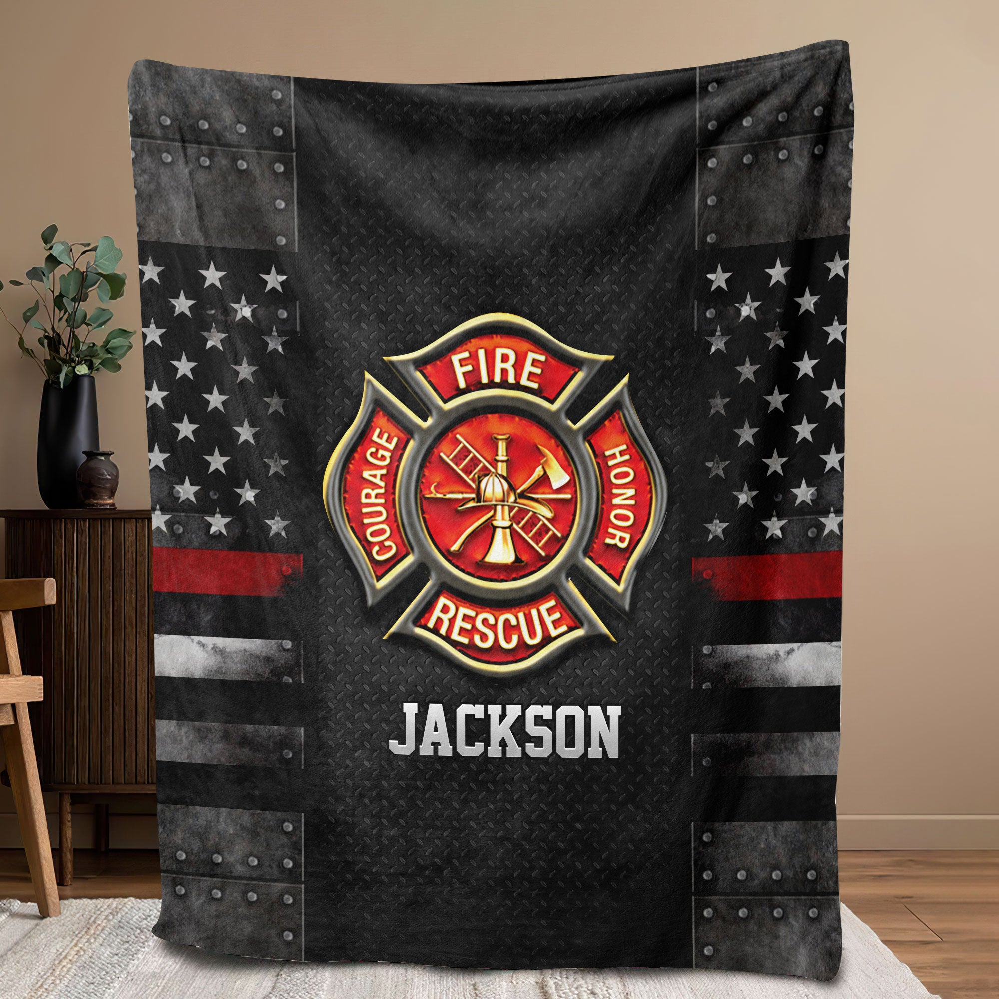 Petmytshirt Firefighter Blanket Thin Red Line Flag Blanket Custom Gift For Fireman Dad Husband