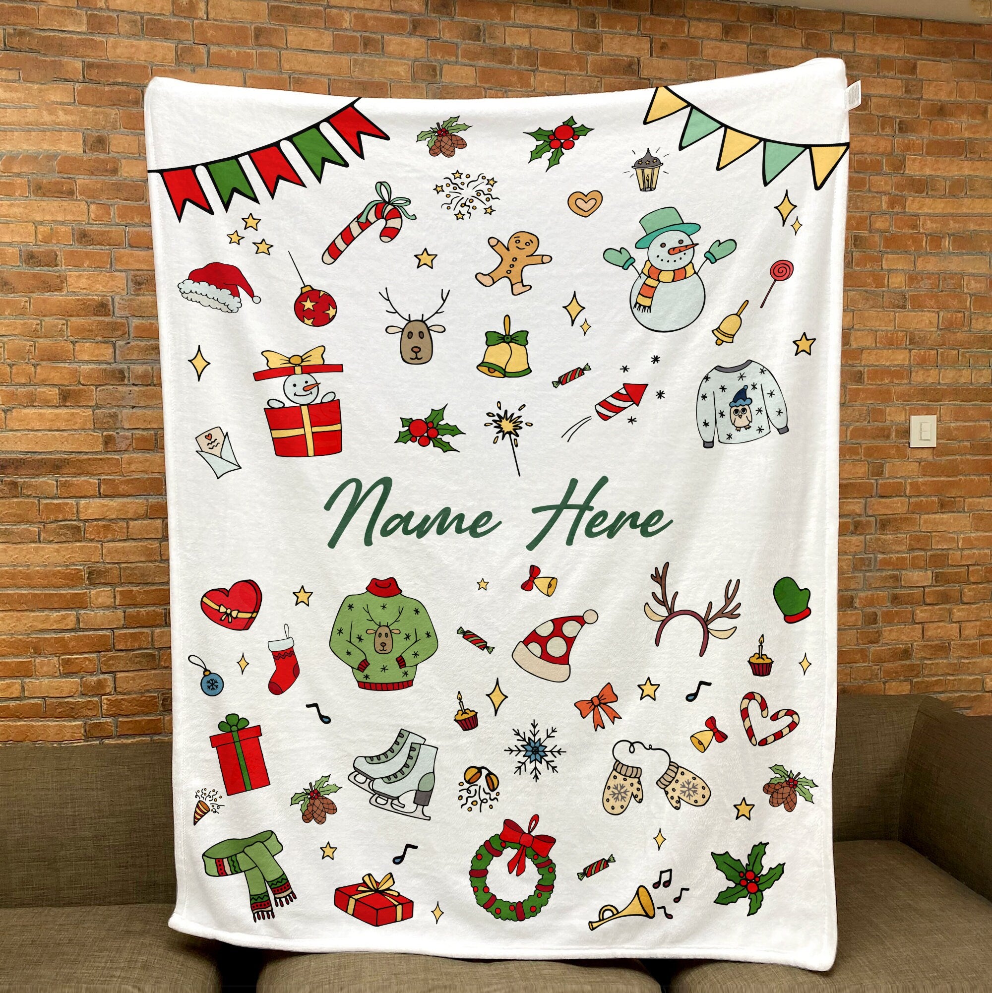 Petmytshirt Christmas Blanket Kawaii Xmas Blanket Custom Name Soft Cozy Sherpa Fleece Throw Blanket Christmas Decor Christmas Gift