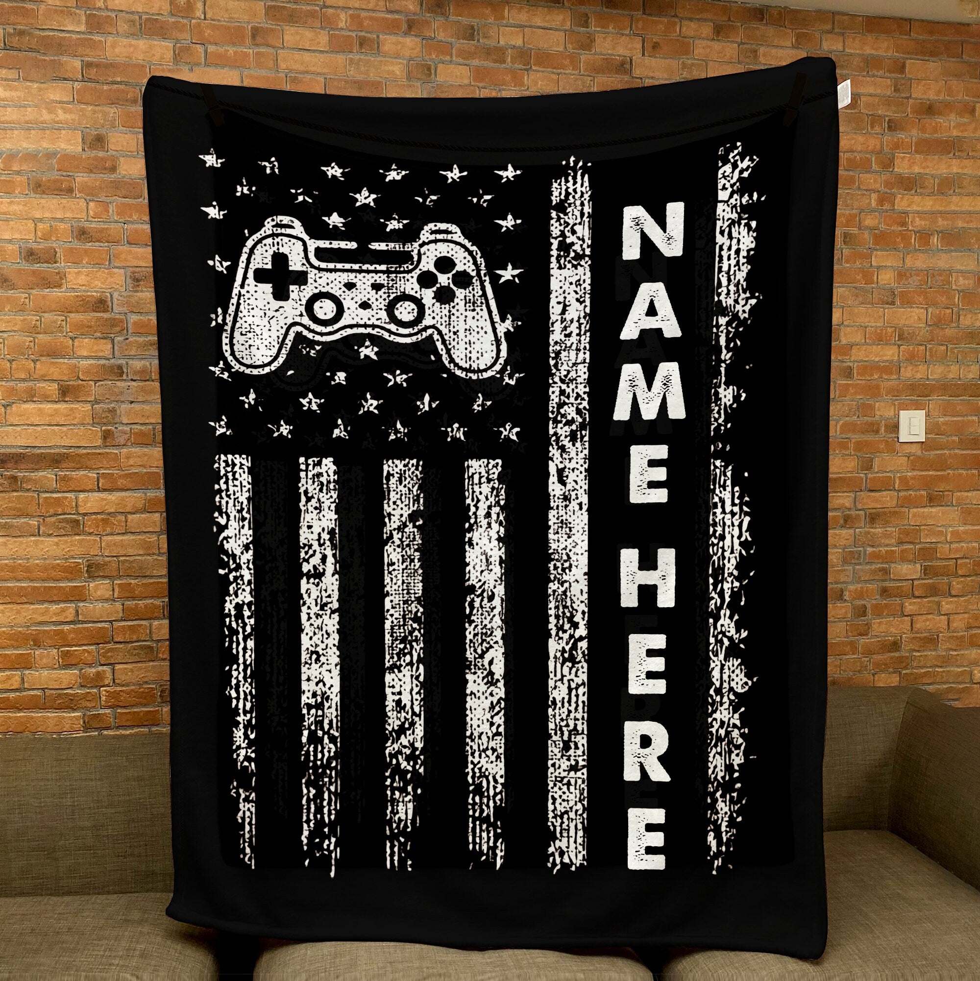 Petmytshirt Gamer Blanket US Flag Blanket Custom Name Gift For Dad Husband Boyfriend Son Kid