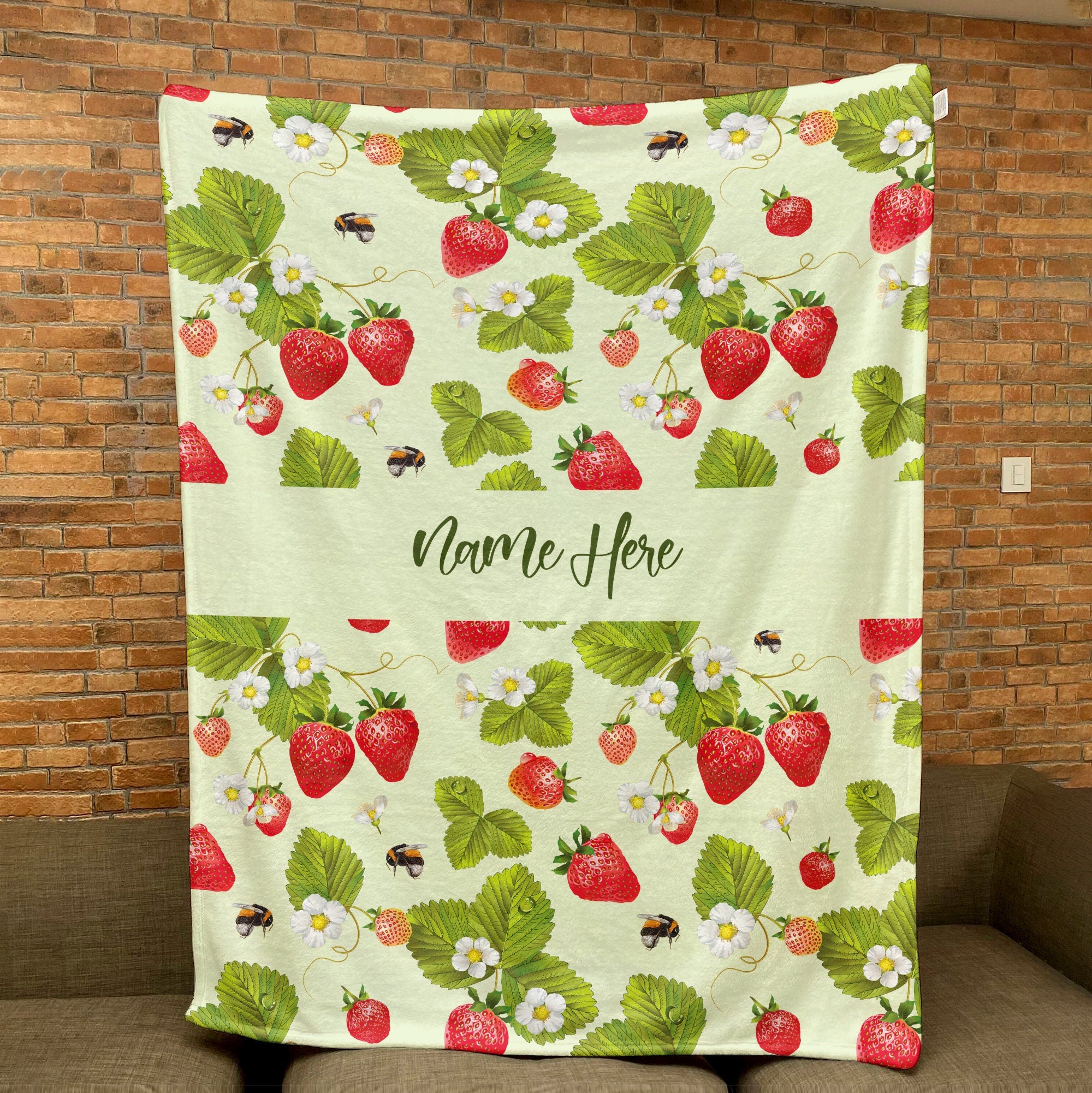 Petmytshirt Strawberry Blanket Strawberries Blanket Custom Name Gift For Daughter Girl Kid