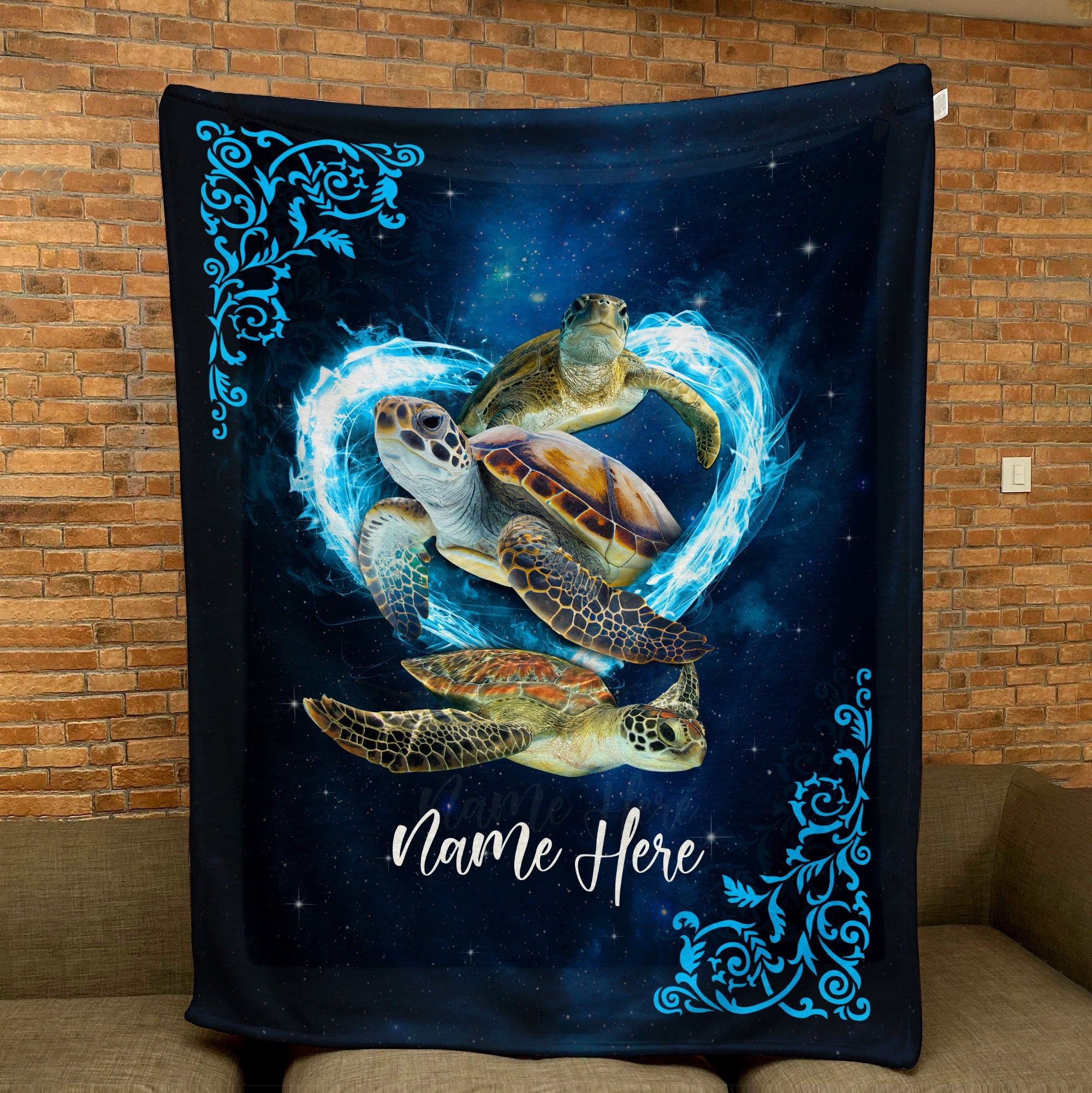 Petmytshirt Turtle Blanket Sea Turtle Floral Blanket Custom Name Gift For Turtle Lover
