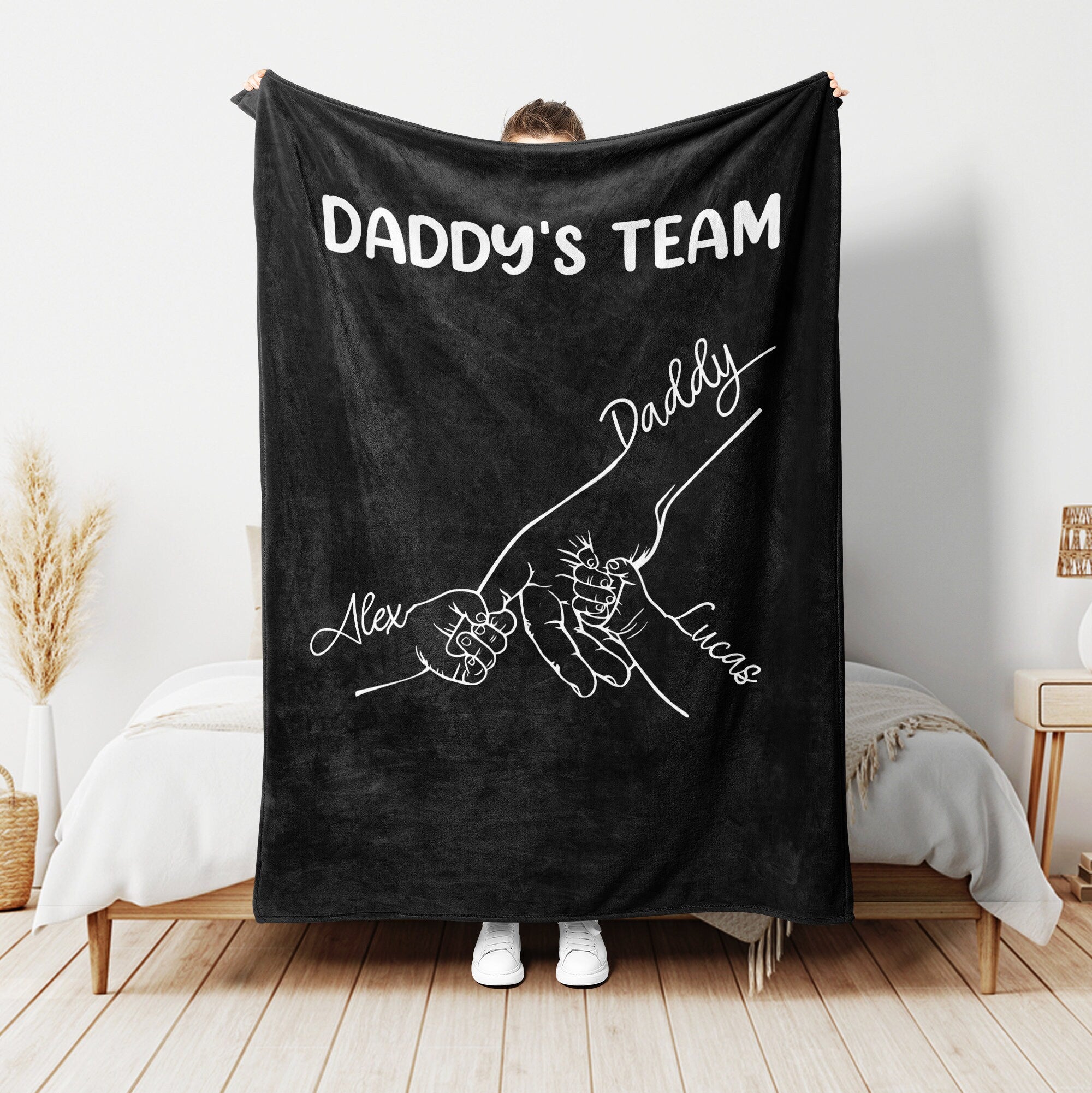 Petmytshirt Dad Blanket Kids Grab Daddy Hands Blanket Custom Name Soft Cozy Sherpa Fleece Throw Blankets