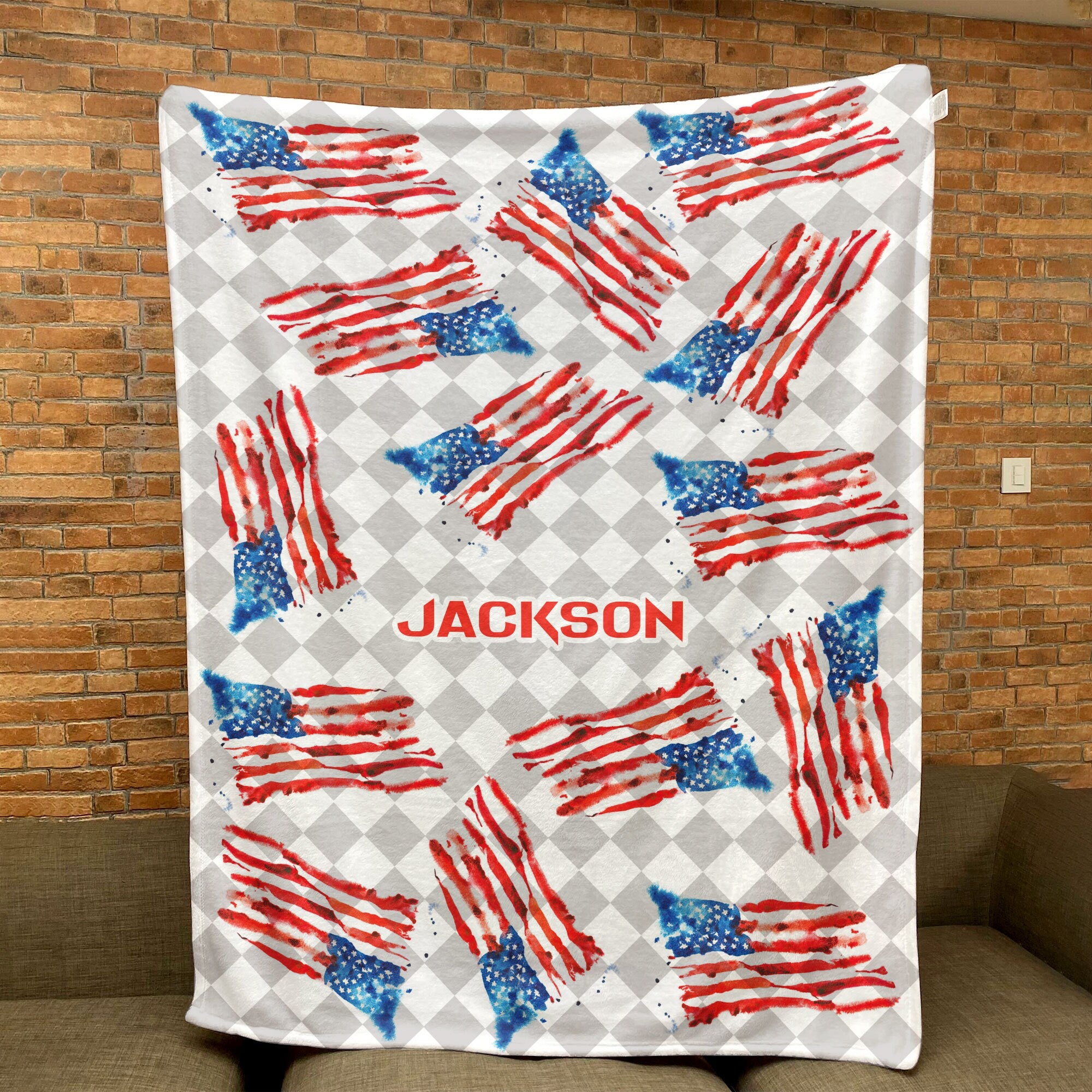 Petmytshirt US Flag Blanket Independence Day 4th of July Blanket Custom Name Patriotic Gift