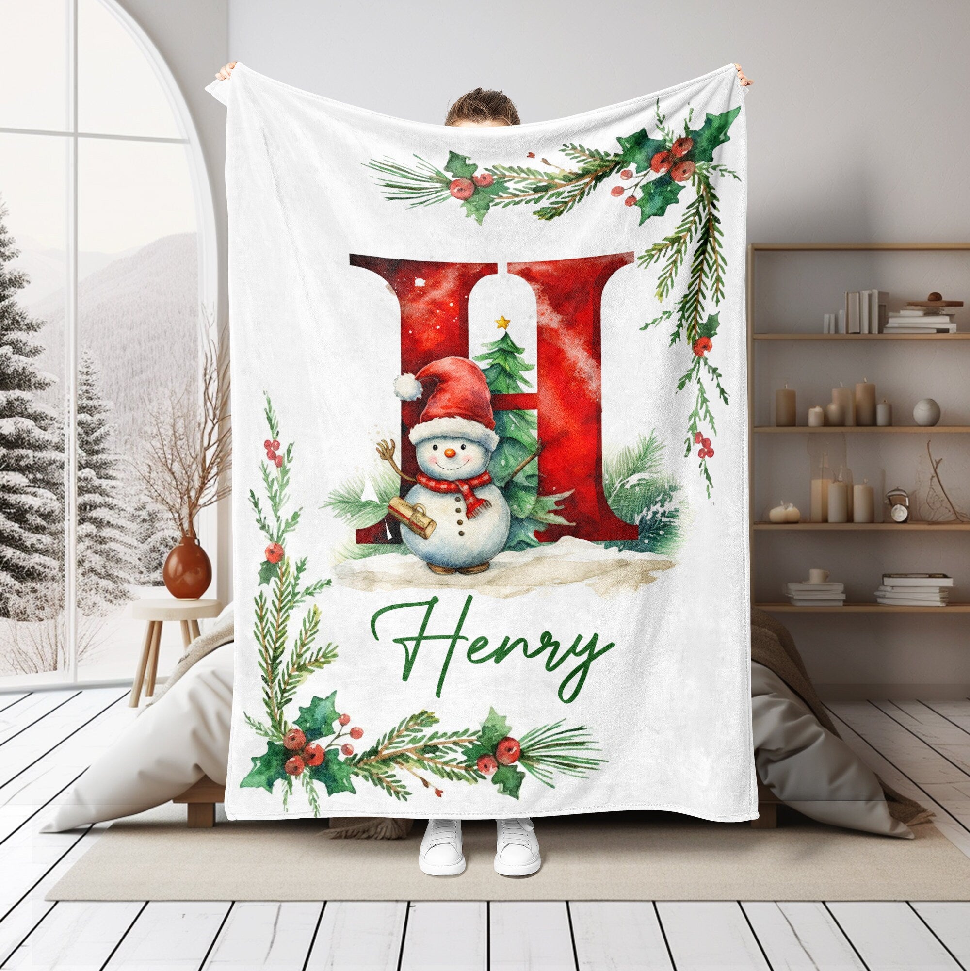 Petmytshirt Christmas Blanket Alphabet Letters Blanket Initial Blanket Custom Name Holiday Gift