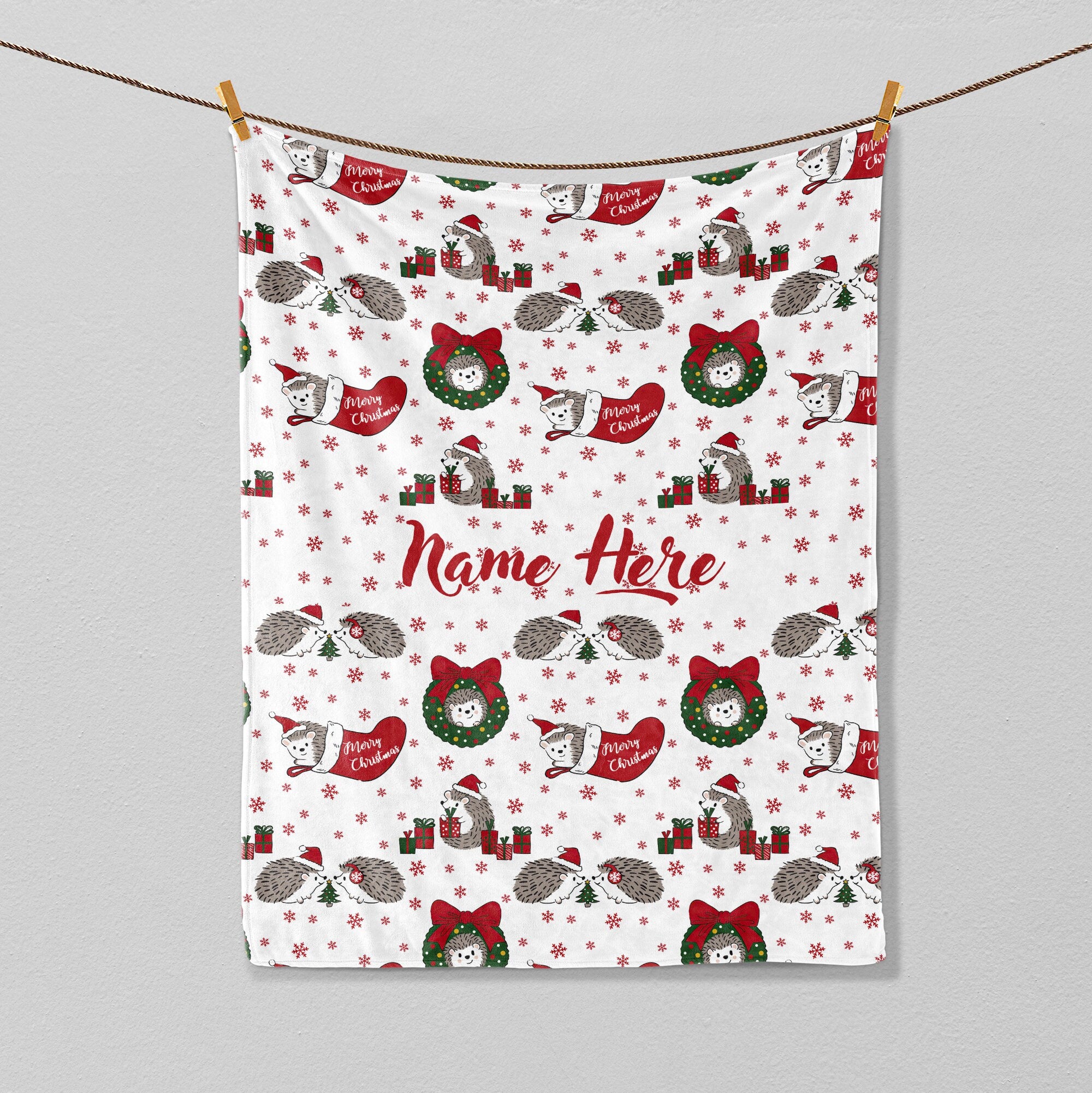 Petmytshirt Hedgehog Christmas Blanket Cute Hedgehog Blanket Custom Xmas Gift for Hedgehog Lover