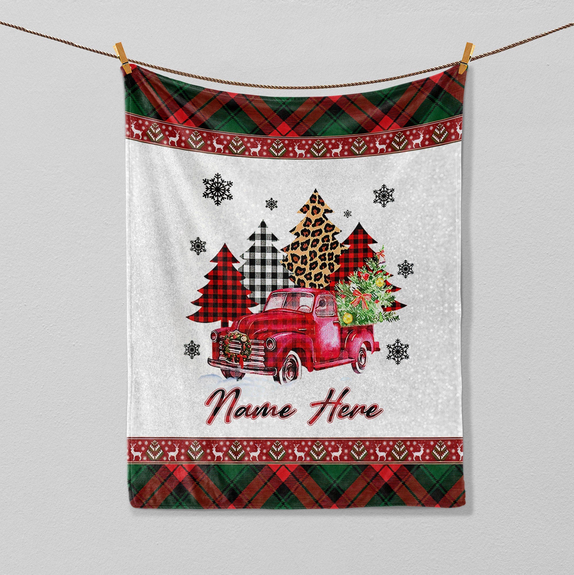 Petmytshirt Christmas Red Truck Blanket Merry Christmas Tree Blanket Custom Name Holiday Gift