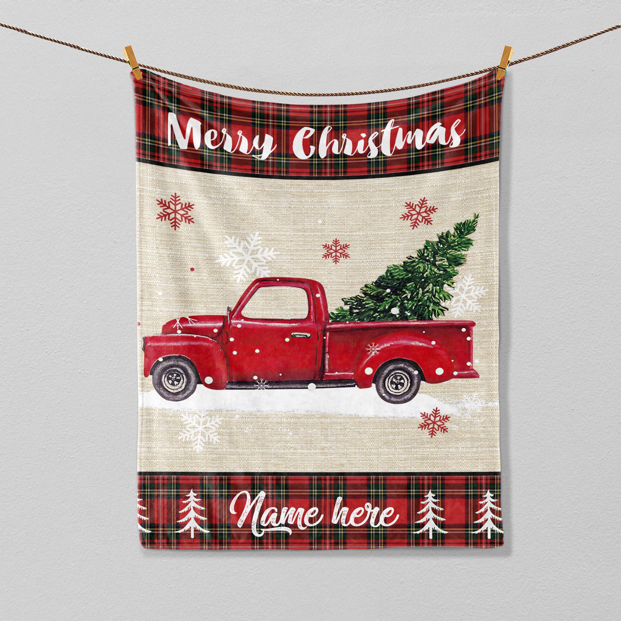 Petmytshirt Christmas Truck Blanket Red Truck Blanket Custom Name Soft Cozy Sherpa Fleece Throw Blanket Family Gift Christmas Gift