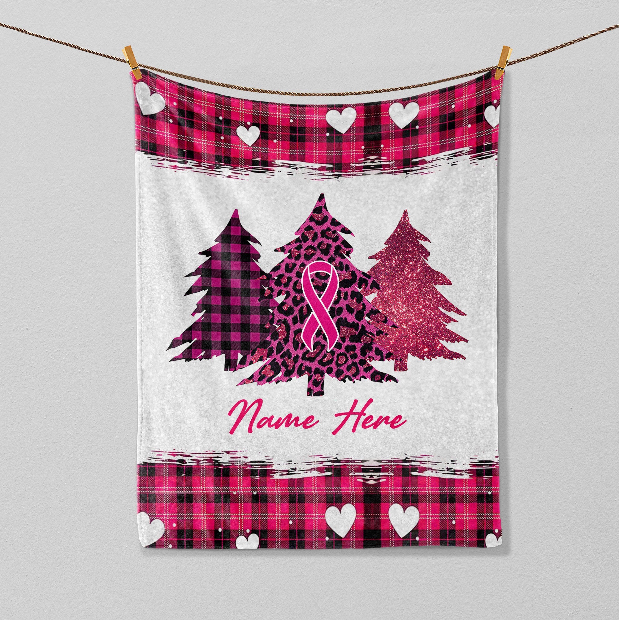 Petmytshirt Breast Cancer Blanket Pink Ribbon Tree Blanket Custom Christmas Gift For Mom Her