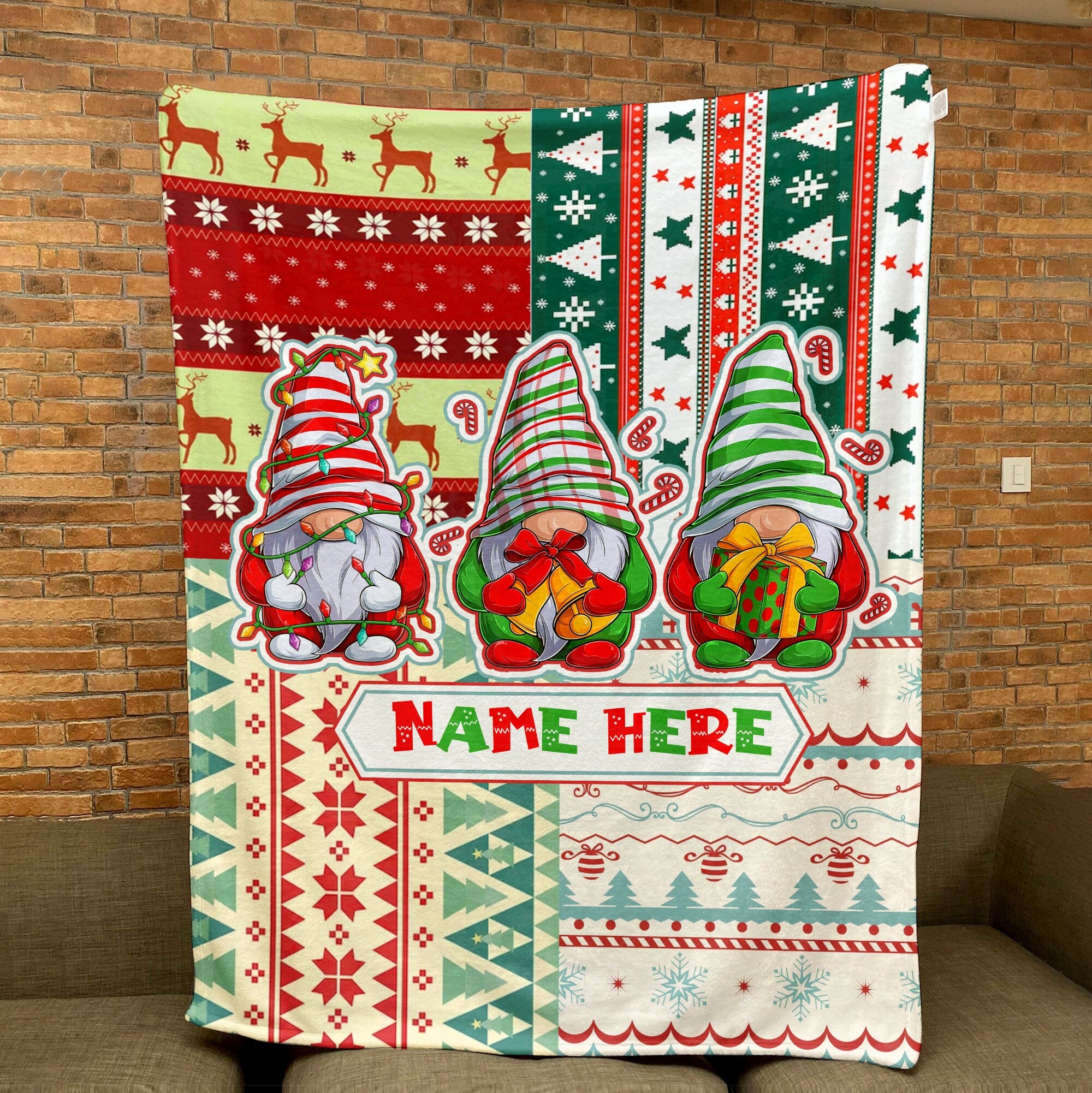 Petmytshirt Christmas Gnome Blanket Gnomes Xmas Blanket Custom Name Soft Cozy Sherpa Fleece Throw Blanket Family Gift Christmas Gift