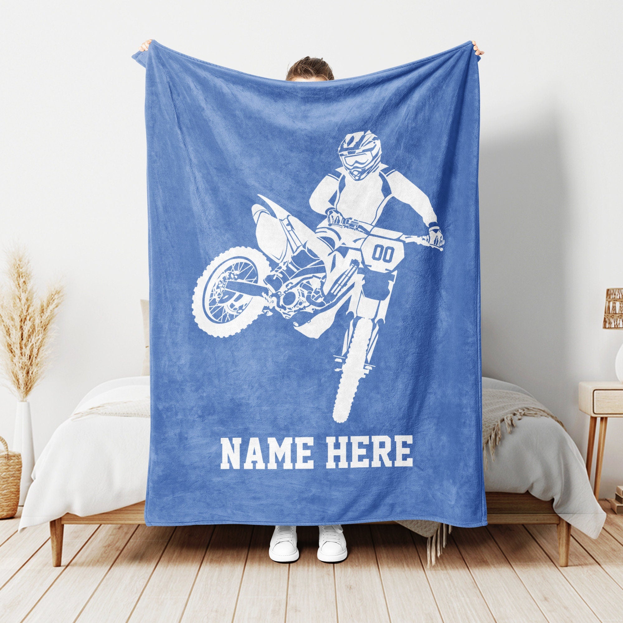Petmytshirt Motocross Blanket Custom Name Gift For Dad Husband Boyfriend Son Biker Racer