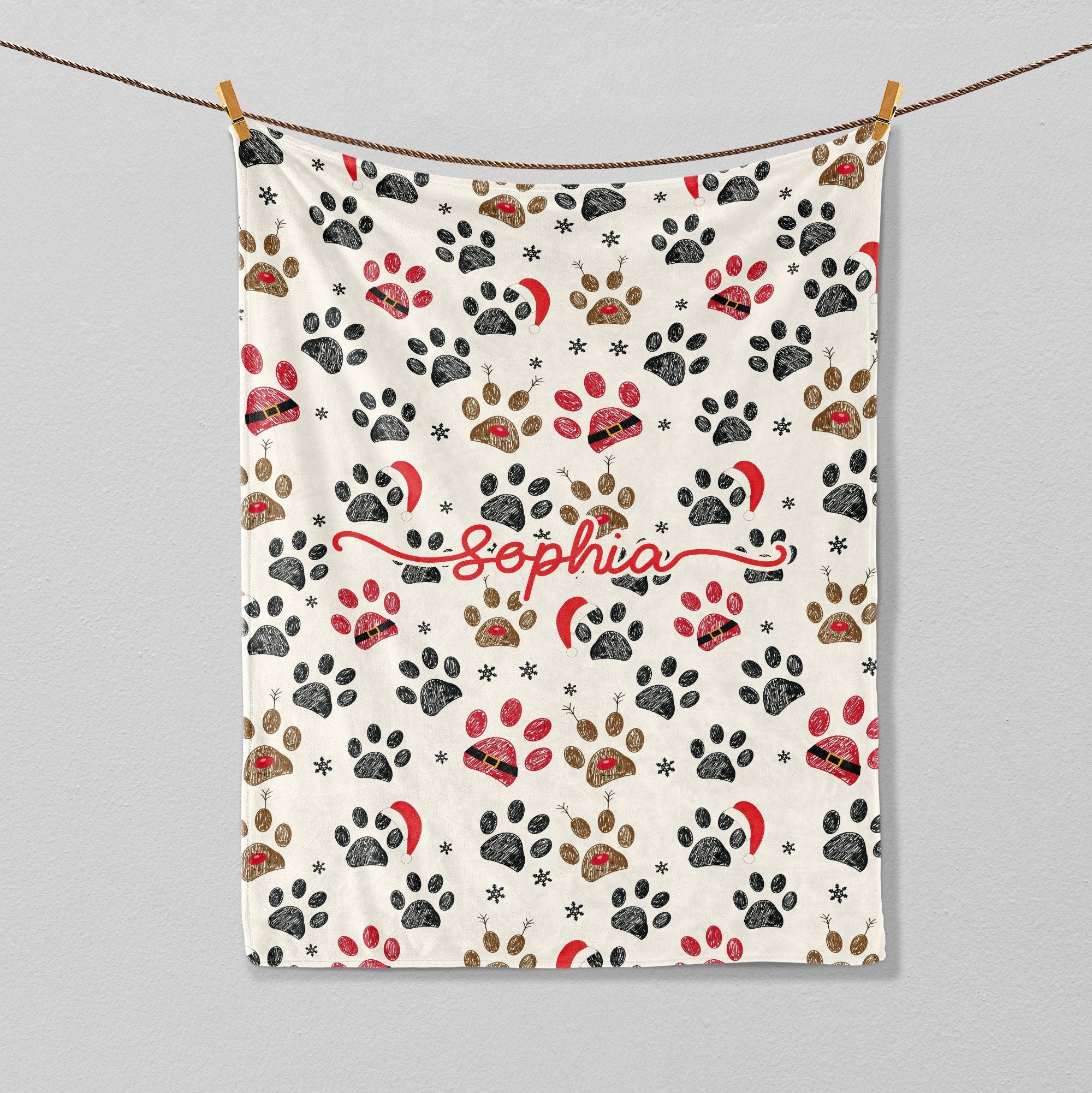 Petmytshirt Christmas Dog Blanket Dog Paws Blanket Custom Name Xmas Gift For Dog Lover Dog Mom