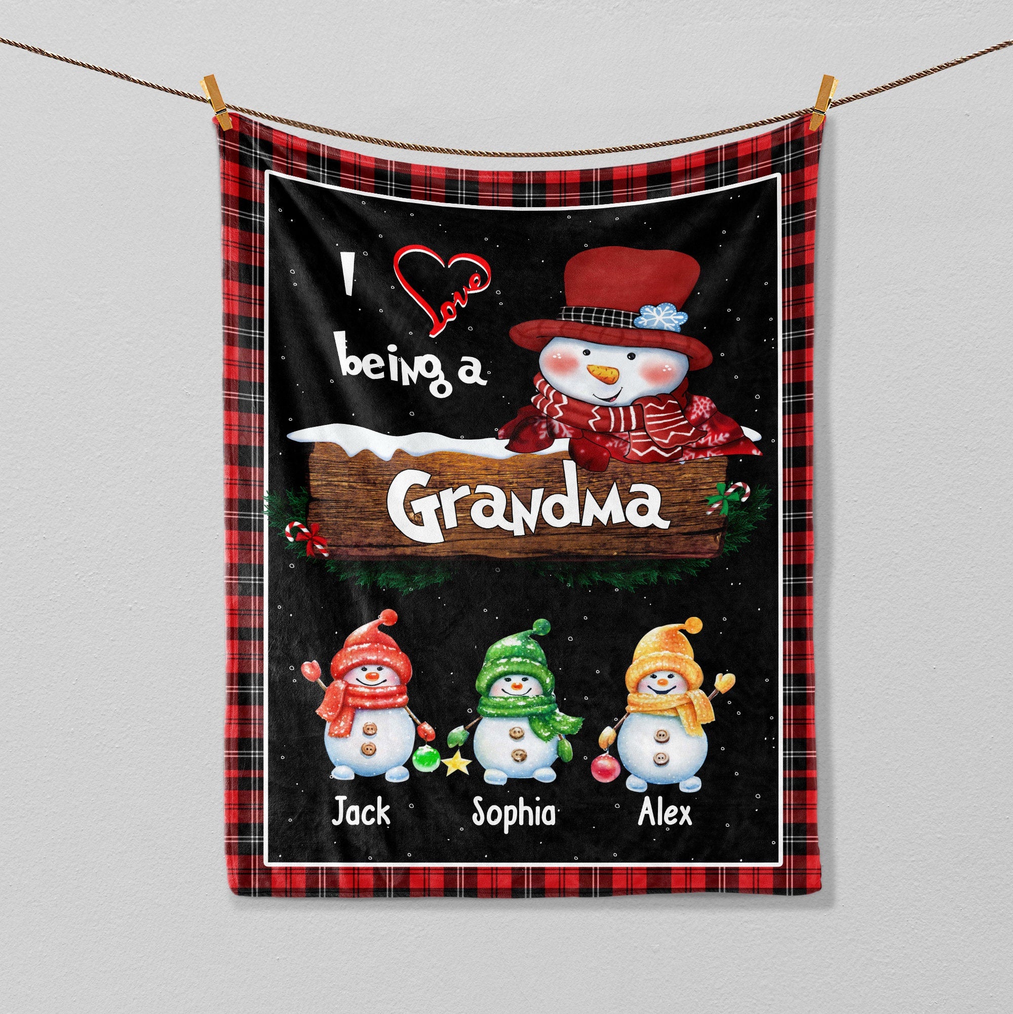 Petmytshirt Grandma Blanket Snowman Blanket Custom Kid's Name Christmas Gift for Grandma Mom