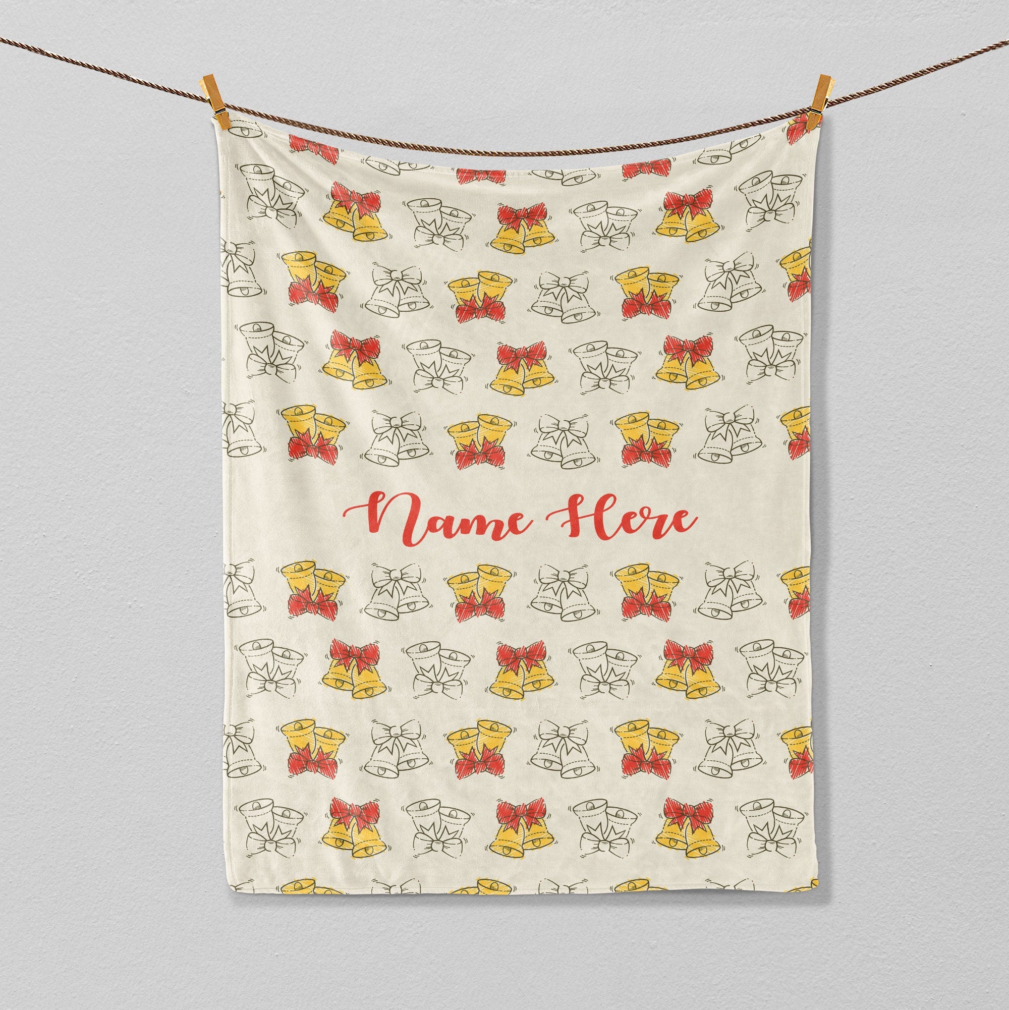 Petmytshirt Christmas Bells Blanket Holiday Bell Blanket Custom Retro Blanket Christmas Gift