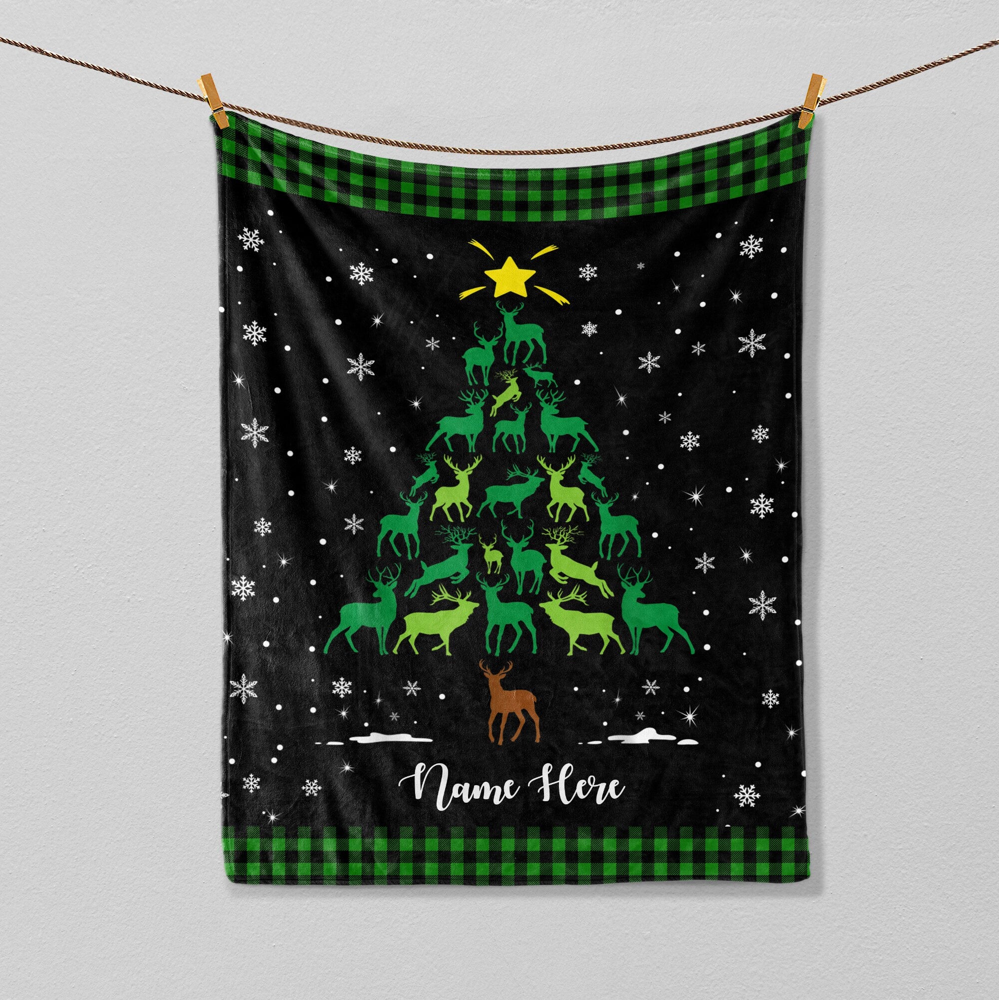 Petmytshirt Christmas Deer Blanket Hunting Blanket Custom Name Xmas Gift for Hunter Deer Lover