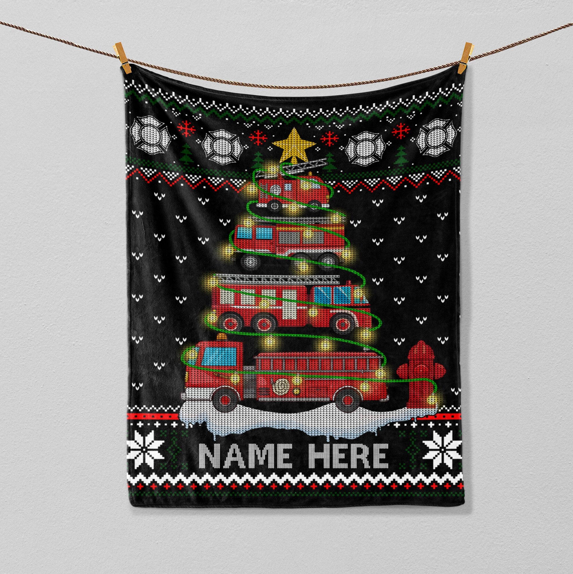 Petmytshirt Firefighter Christmas Blanket Fire Truck Christmas Tree Blanket Custom Gift for Son
