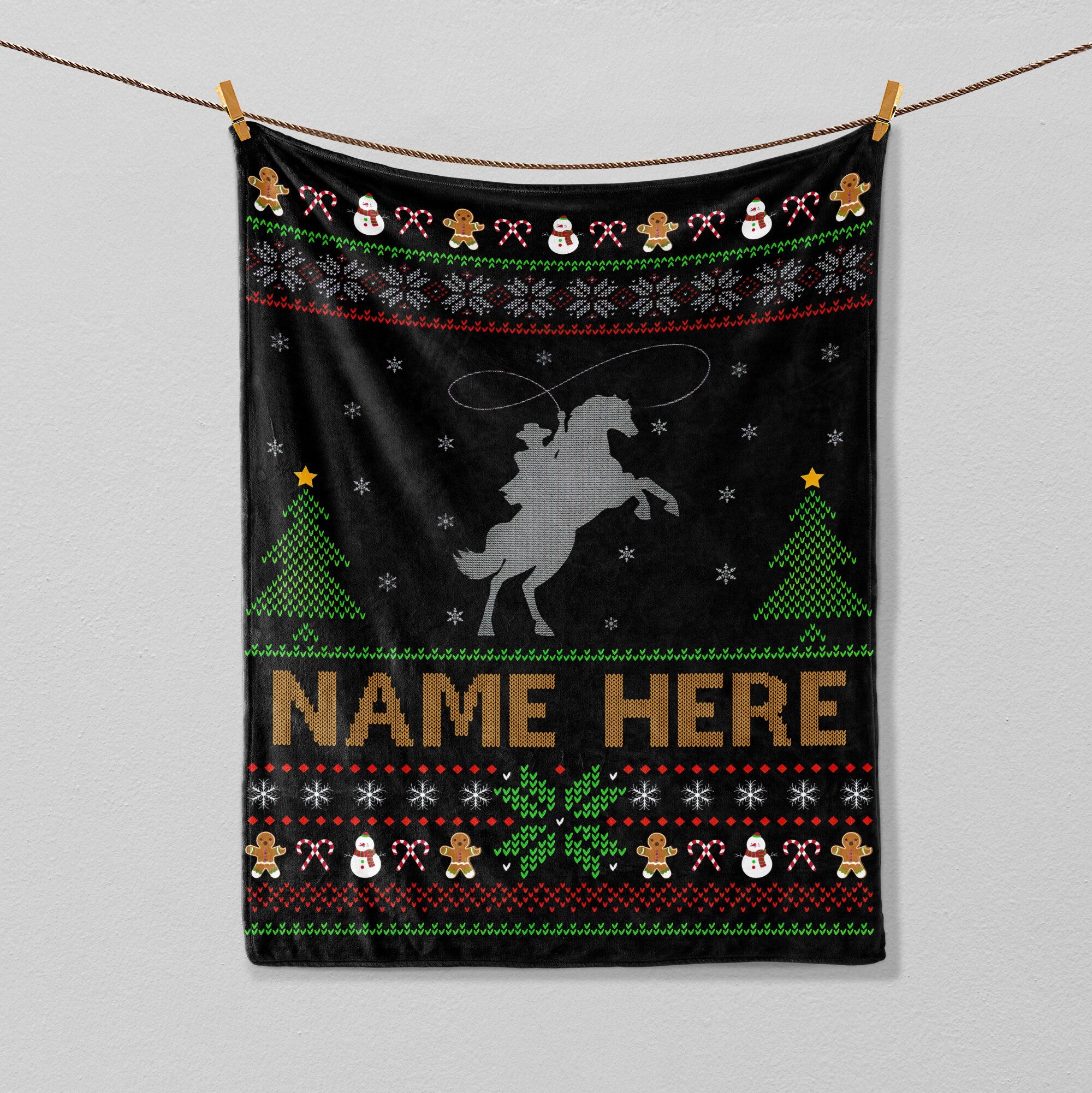 Petmytshirt Cowboy Christmas Blanket Rodeo Blanket Custom Name Gift for Cowboy Dad Husband Son