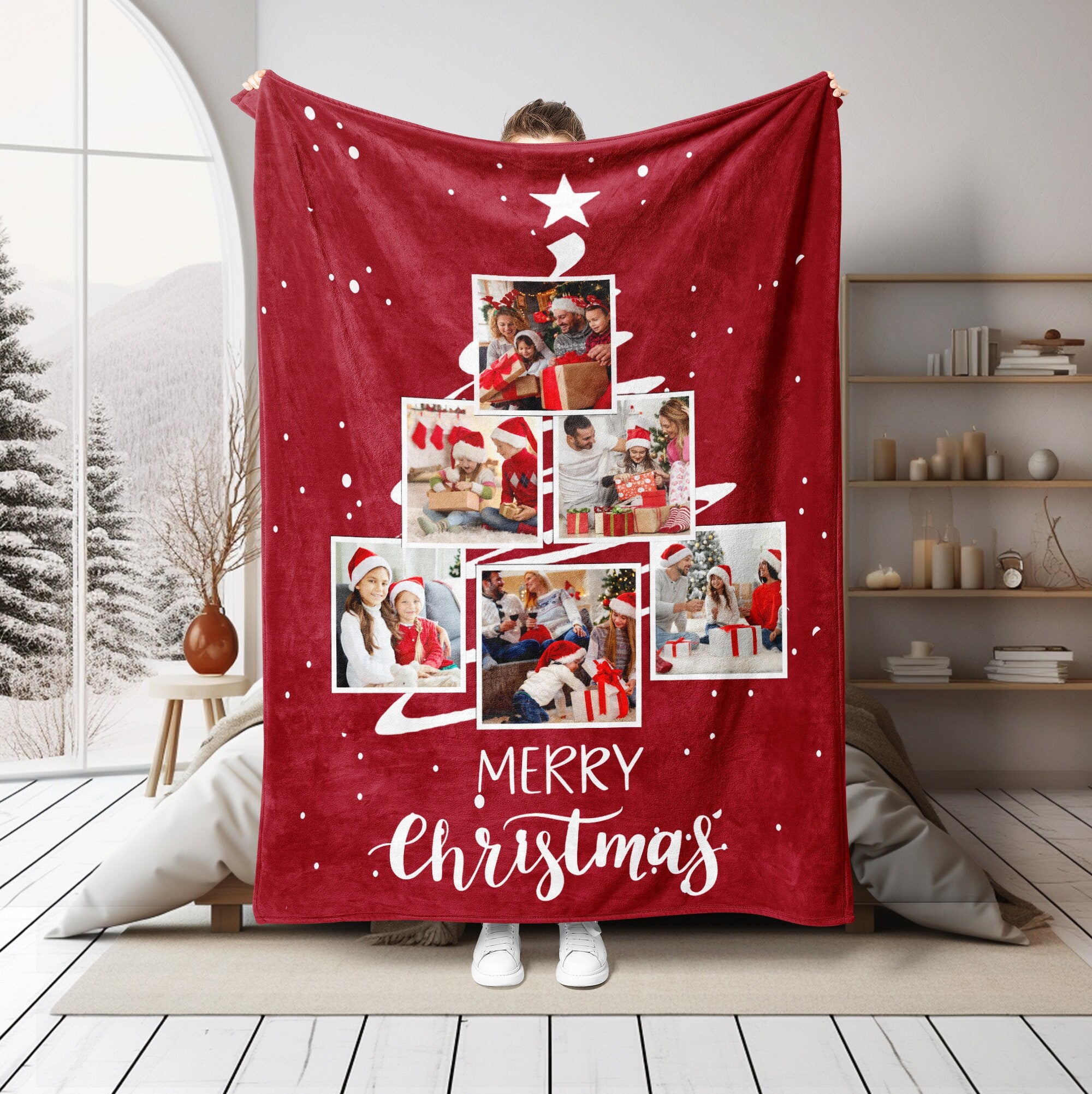Petmytshirt Christmas Blanket Custom Photo Christmas Gift for Dad Mom Daughter Son Friend