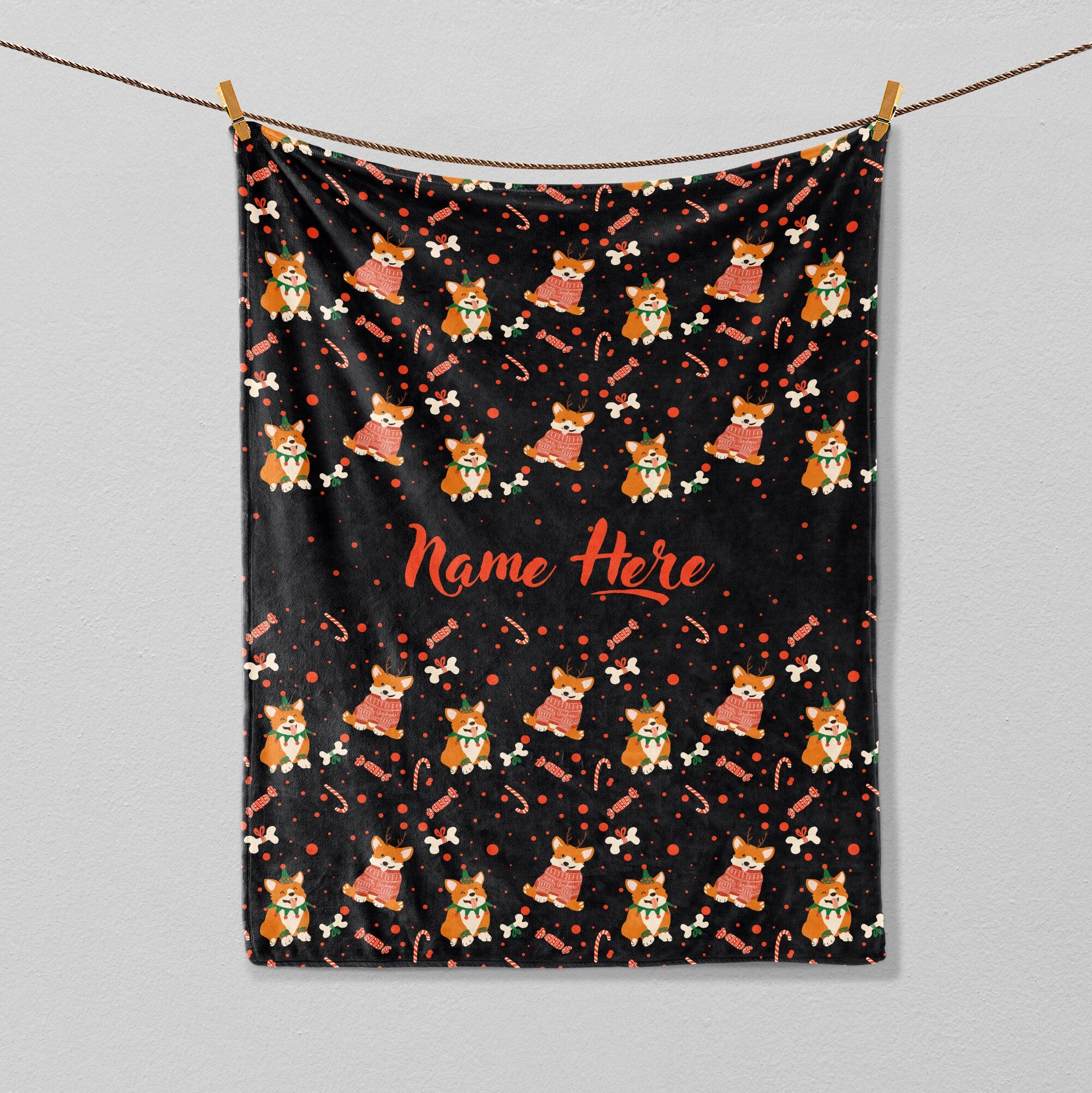 Petmytshirt Christmas Corgi Blanket Cute Corgi Blanket Custom Name Gift for Dog Lover Dog Mom