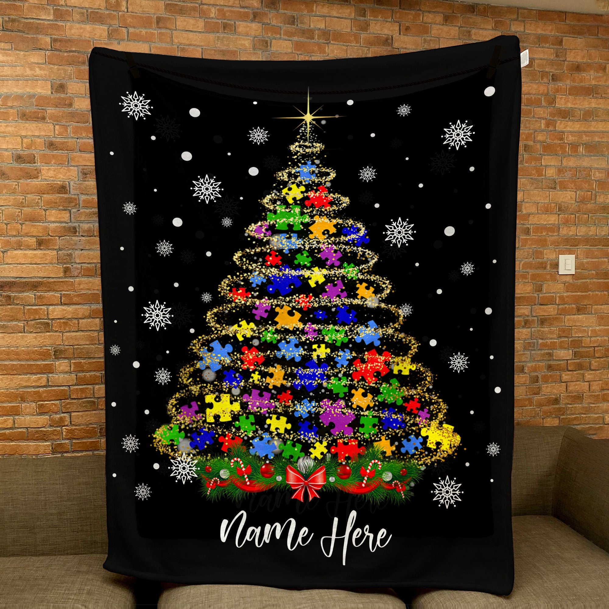 Petmytshirt Autism Awareness Blanket Autism Christmas Tree Custom Autistic Blanket Christmas Gift