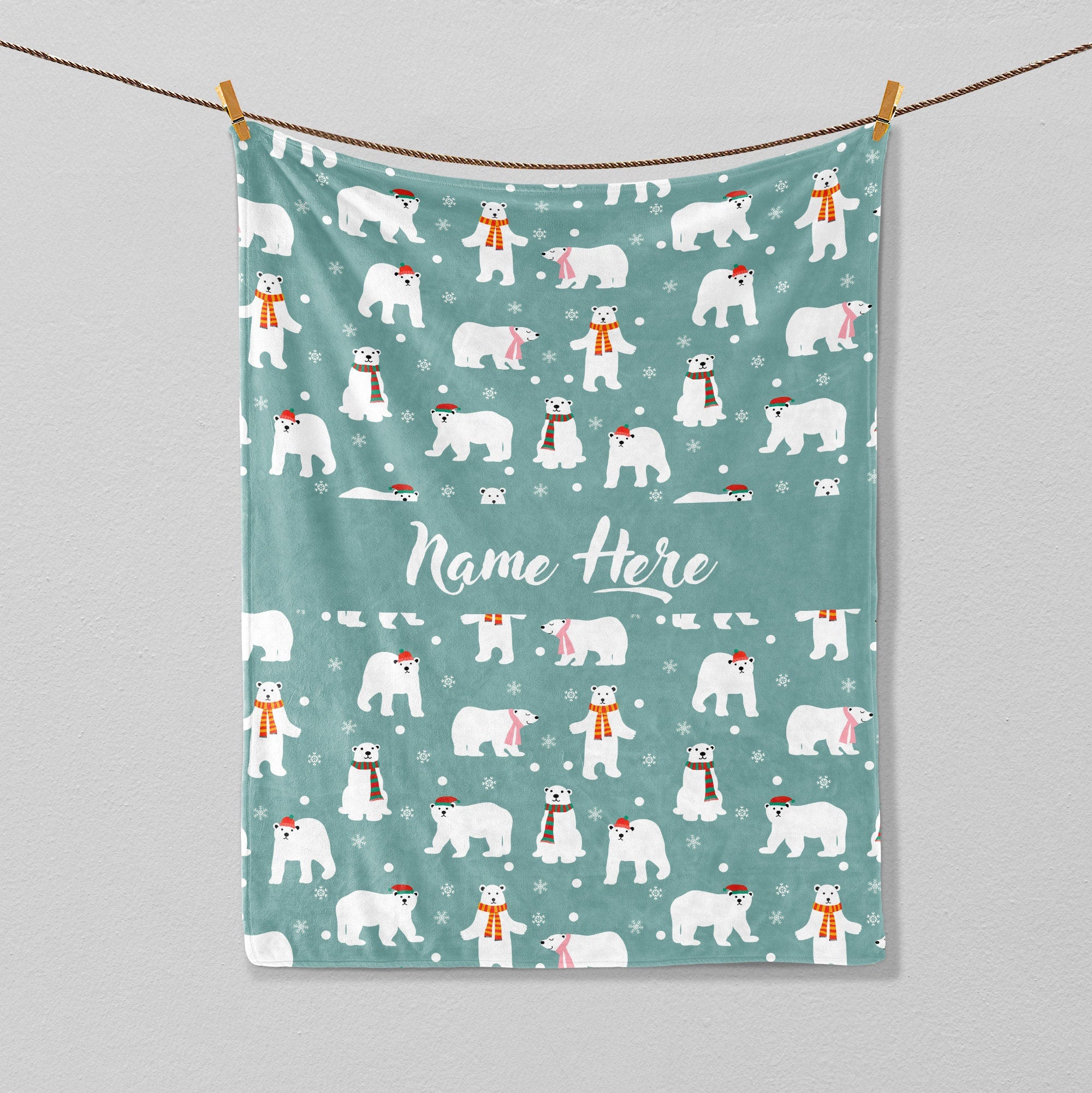 Petmytshirt Christmas Polar Bear Blanket Cute Xmas Polar Bear Blanket Custom Name Christmas Gift