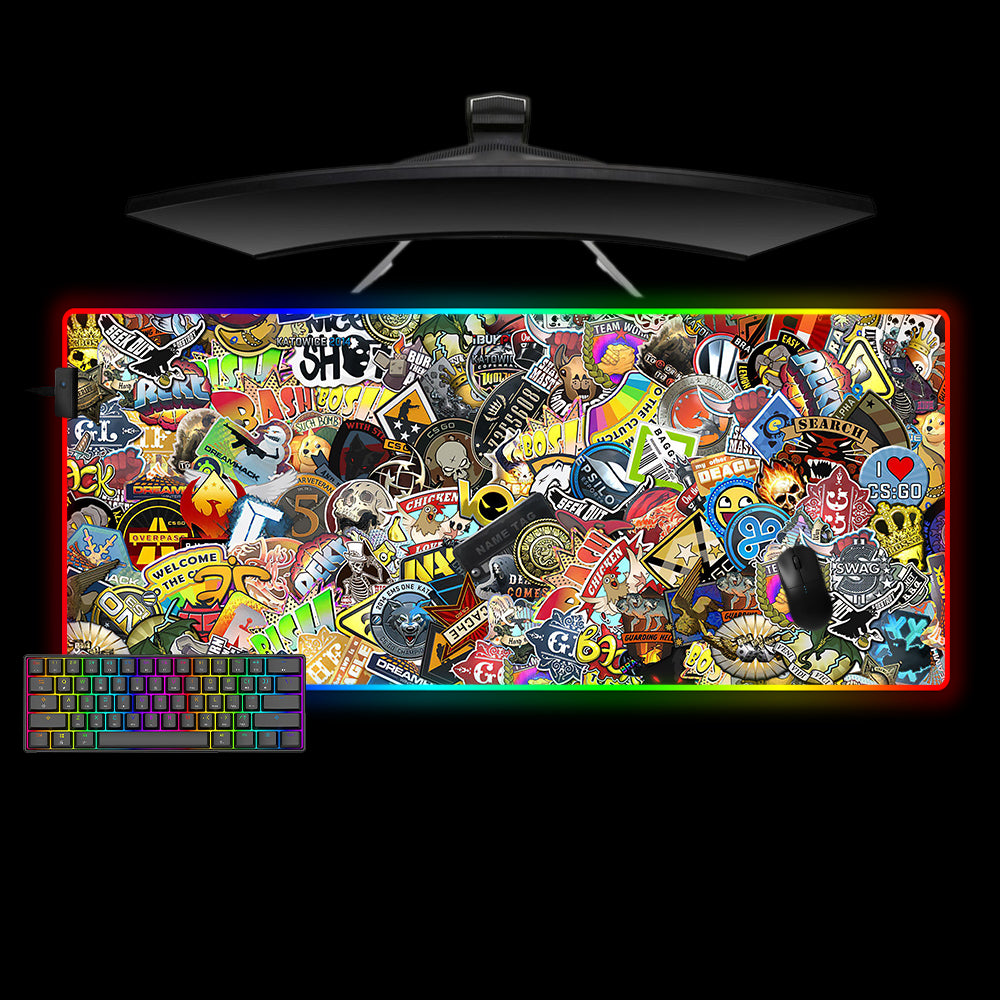Allleftout Counter Strike Stickers Design M-Xxl Size Rgb Gaming Mouse Pad, Computer Desk Mat