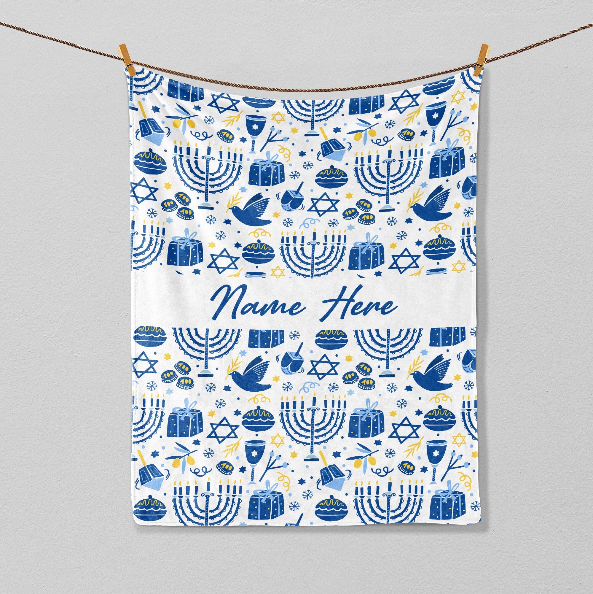 Petmytshirt Jewish Blanket Happy Hanukkah Blanket Custom Name Festival of Lights Jewish Gift