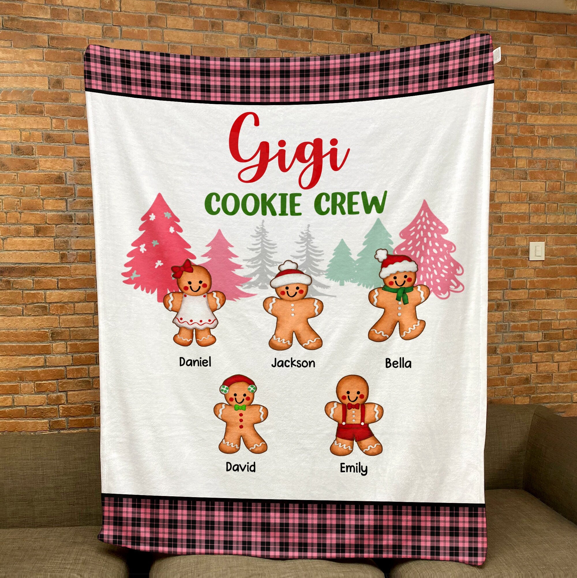 Petmytshirt Christmas Grandma Blanket Nana Cookie Blanket Custom Kid's Name Soft Cozy Sherpa Fleece Throw Blanket Gift for Grandma Mom