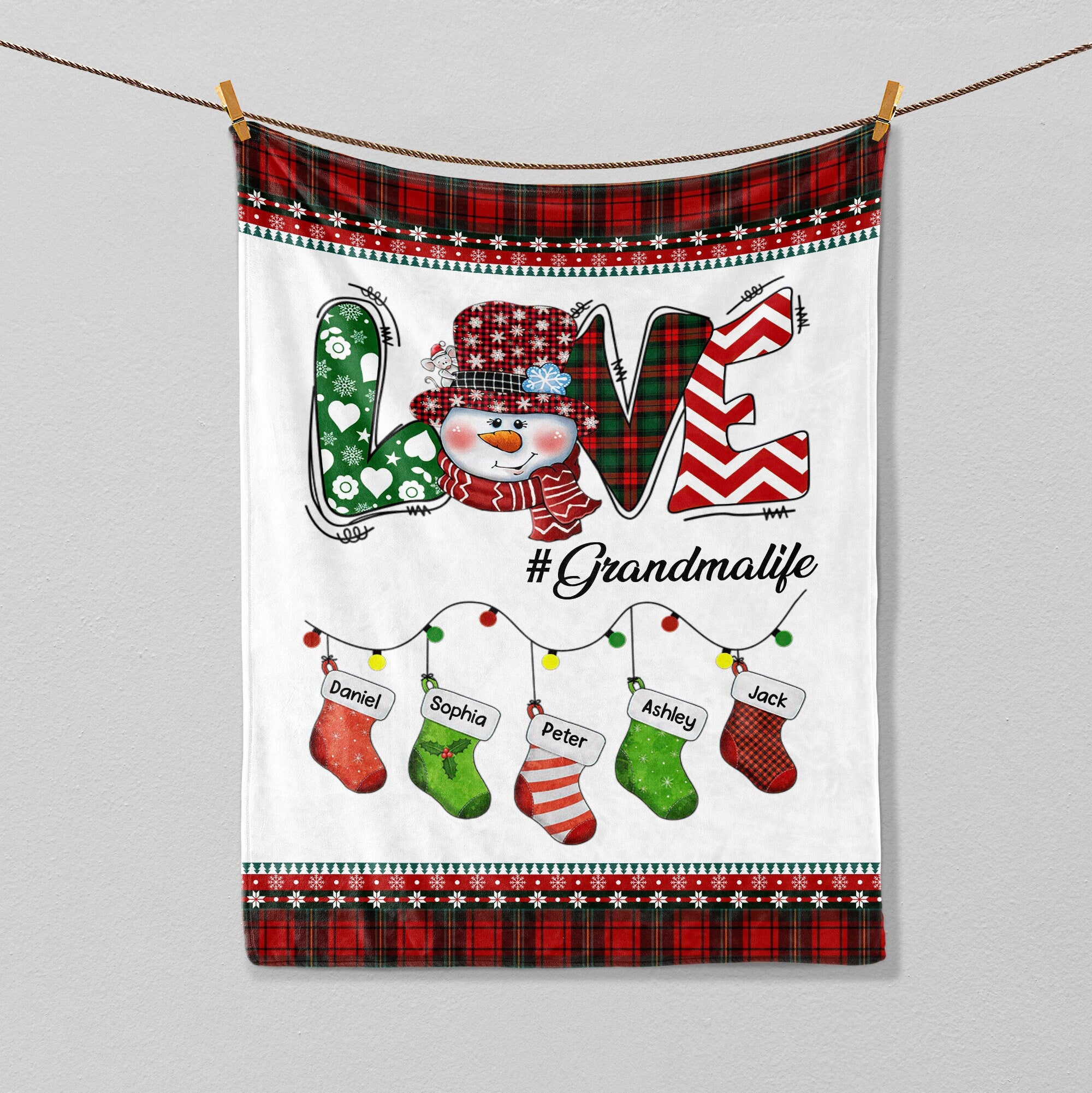 Petmytshirt Christmas Nana Blanket Grandma Snowman Blanket Custom Kid's Name Soft Cozy Sherpa Fleece Throw Blanket Gift for Grandma Mom