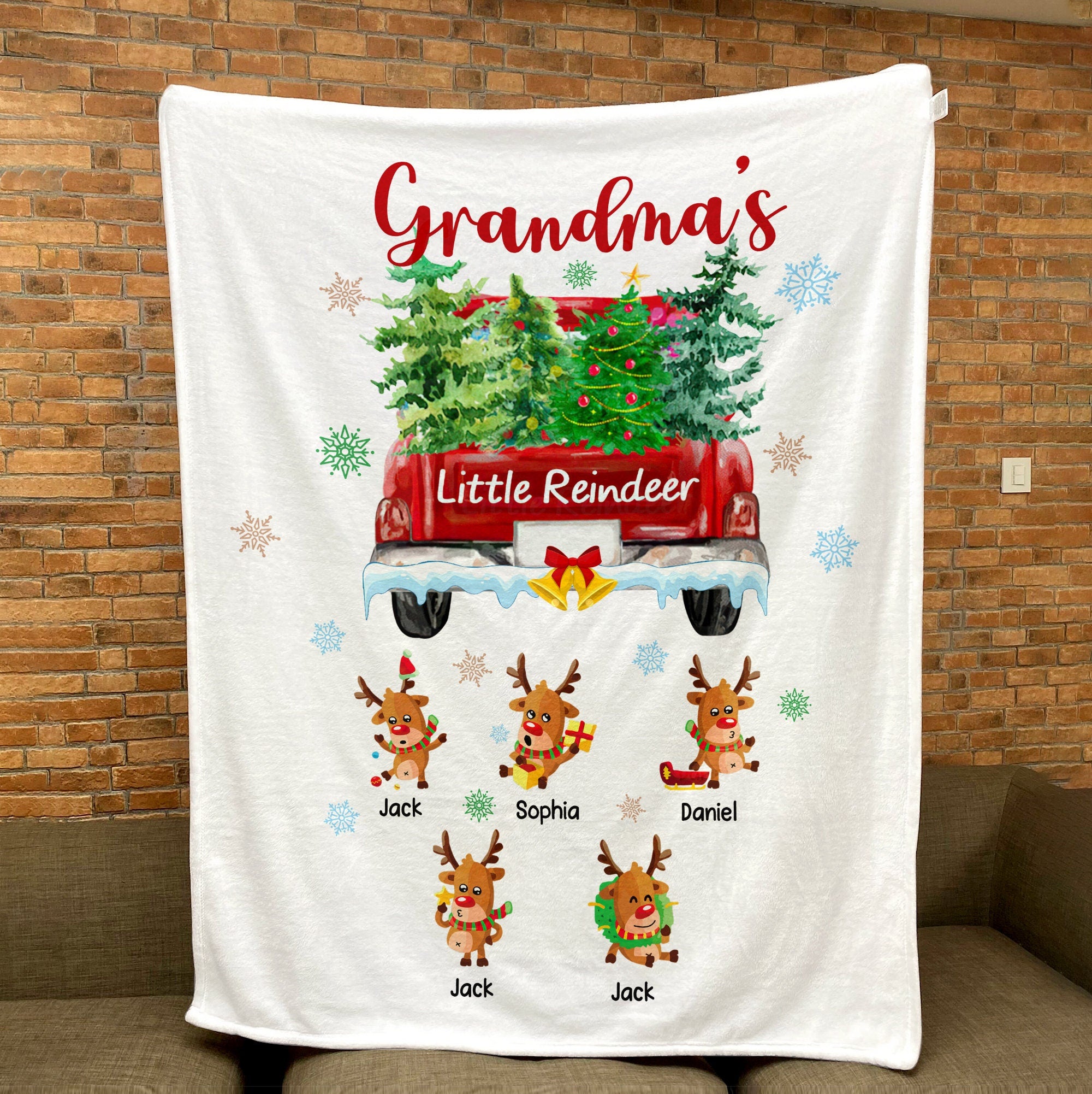 Petmytshirt Christmas Grandma Blanket Nana Reindeer Blanket Custom Kid Name Soft Cozy Sherpa Fleece Throw Blanket Gift for Grandma Mom
