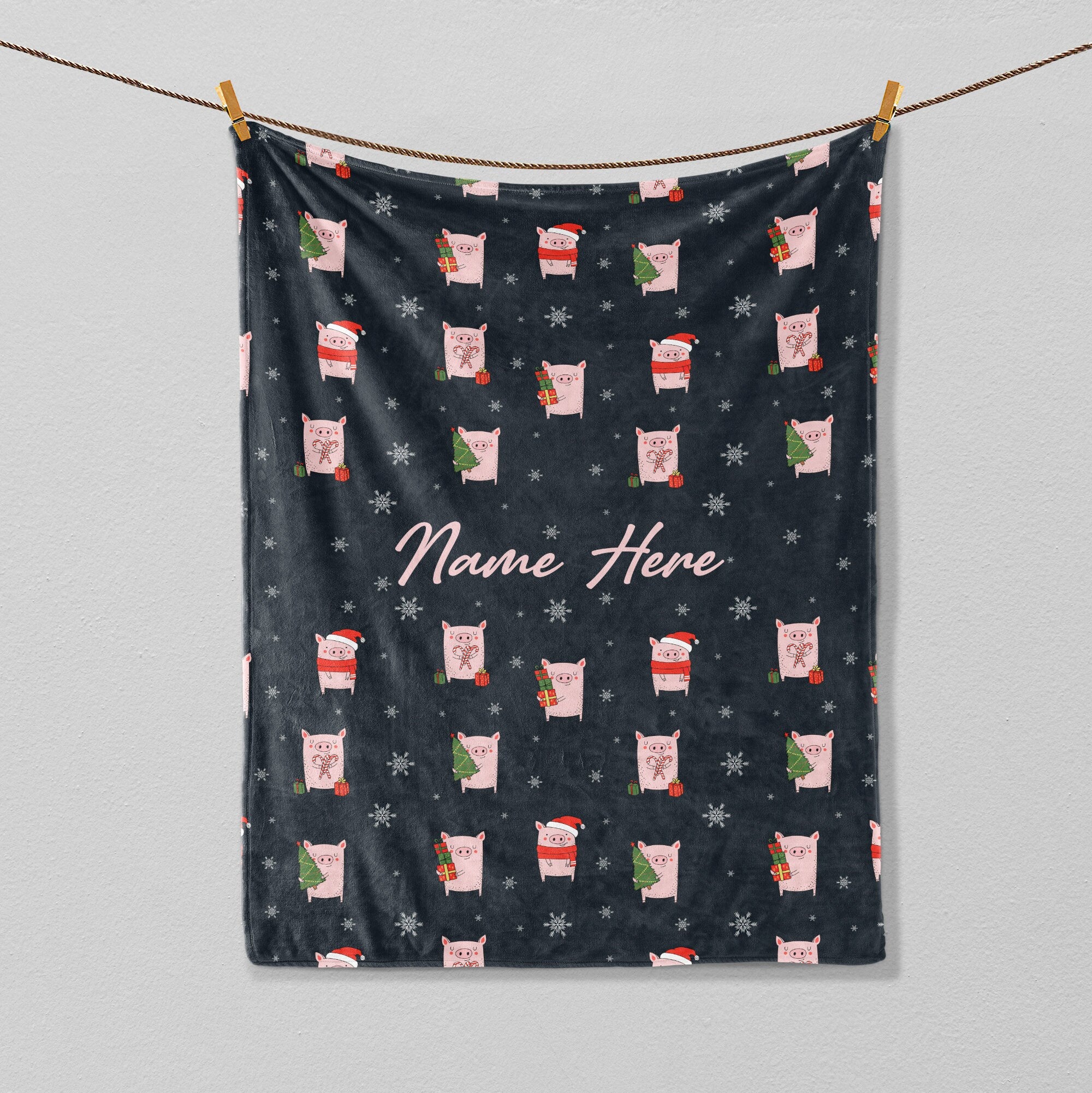 Petmytshirt Pig Christmas Blanket Cute Pigs Blanket Custom Soft Cozy Sherpa Fleece Throw Blanket Winter Blanket Gift for Pig Lover