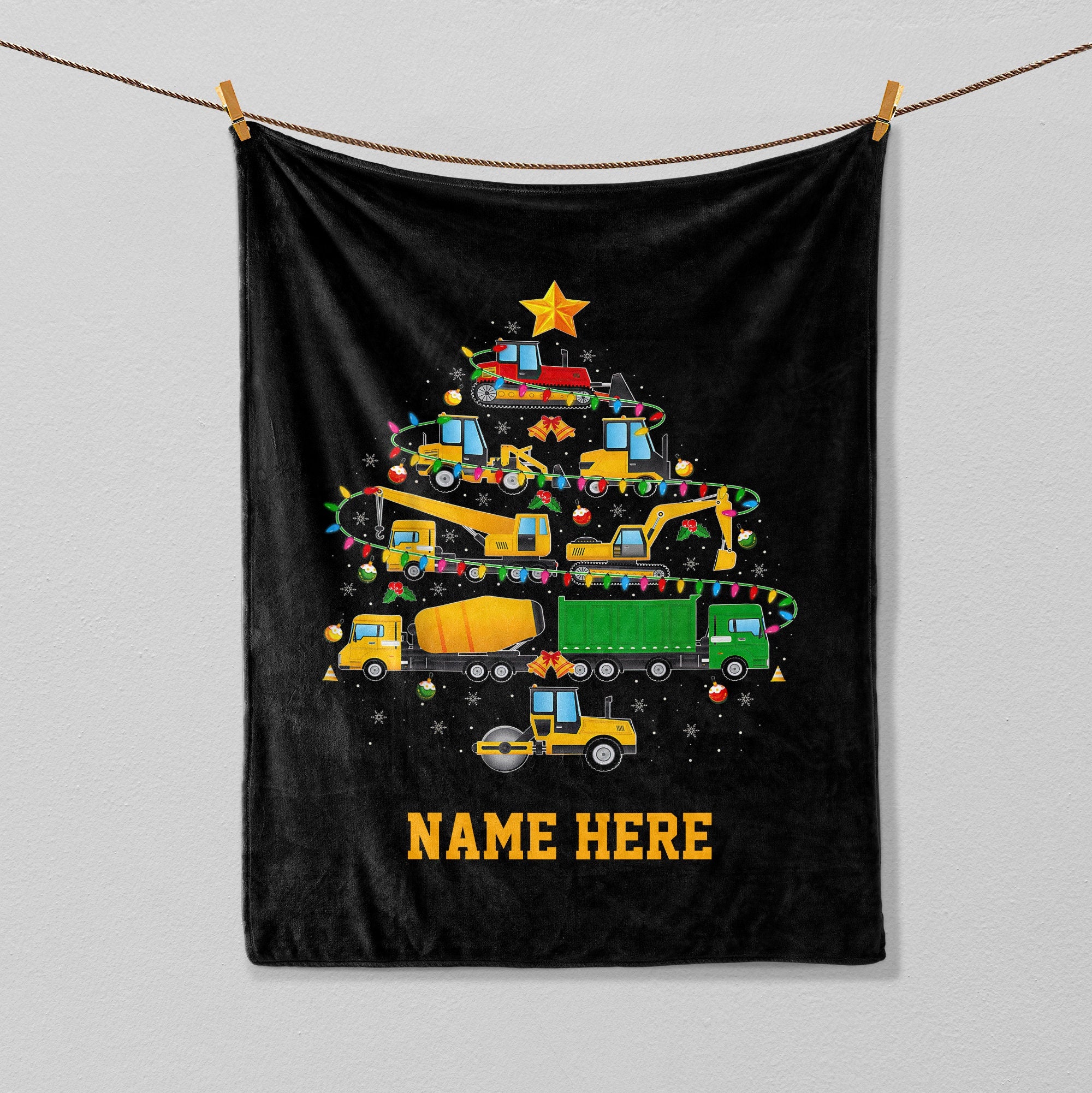 Petmytshirt Construction Equipment Christmas Blanket Christmas Tree Custom Gift For Son Boy Kid