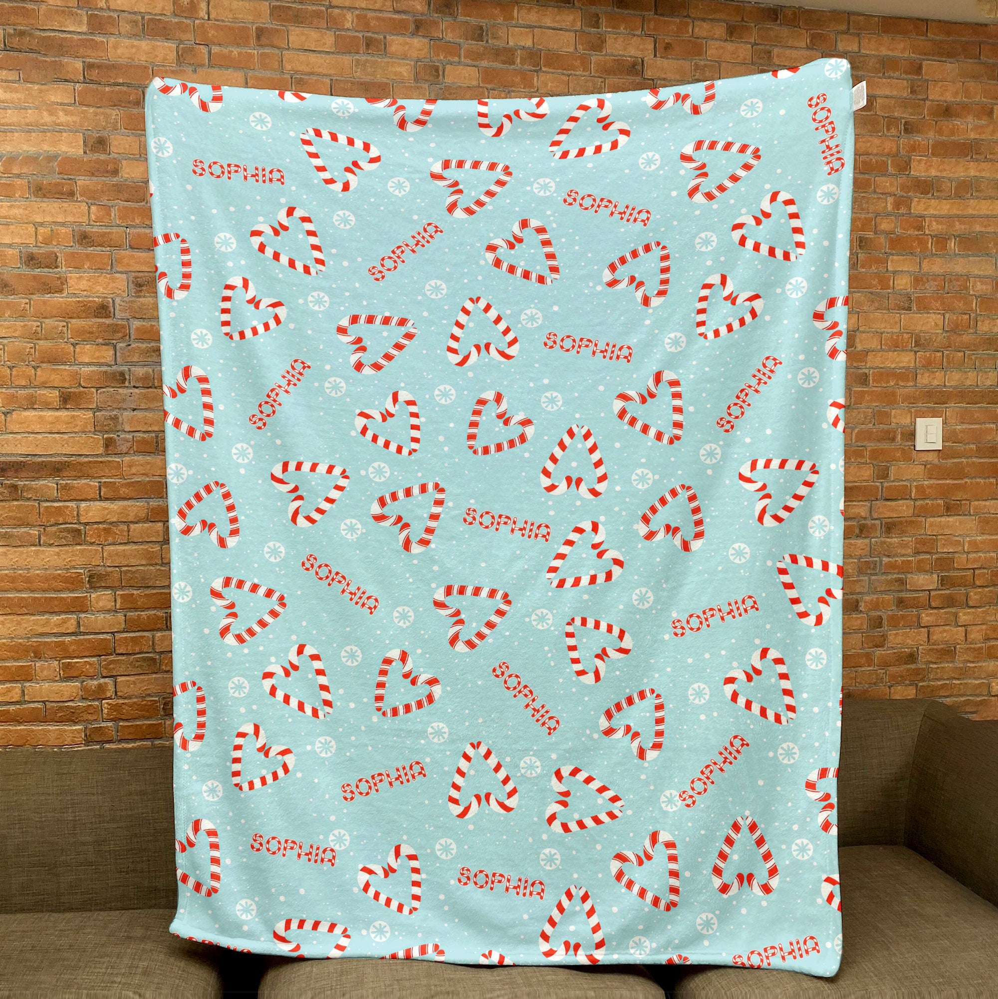 Petmytshirt Christmas Blanket Xmas Candy Cane Blanket Custom Holiday Gift for Mom Daughter Kid