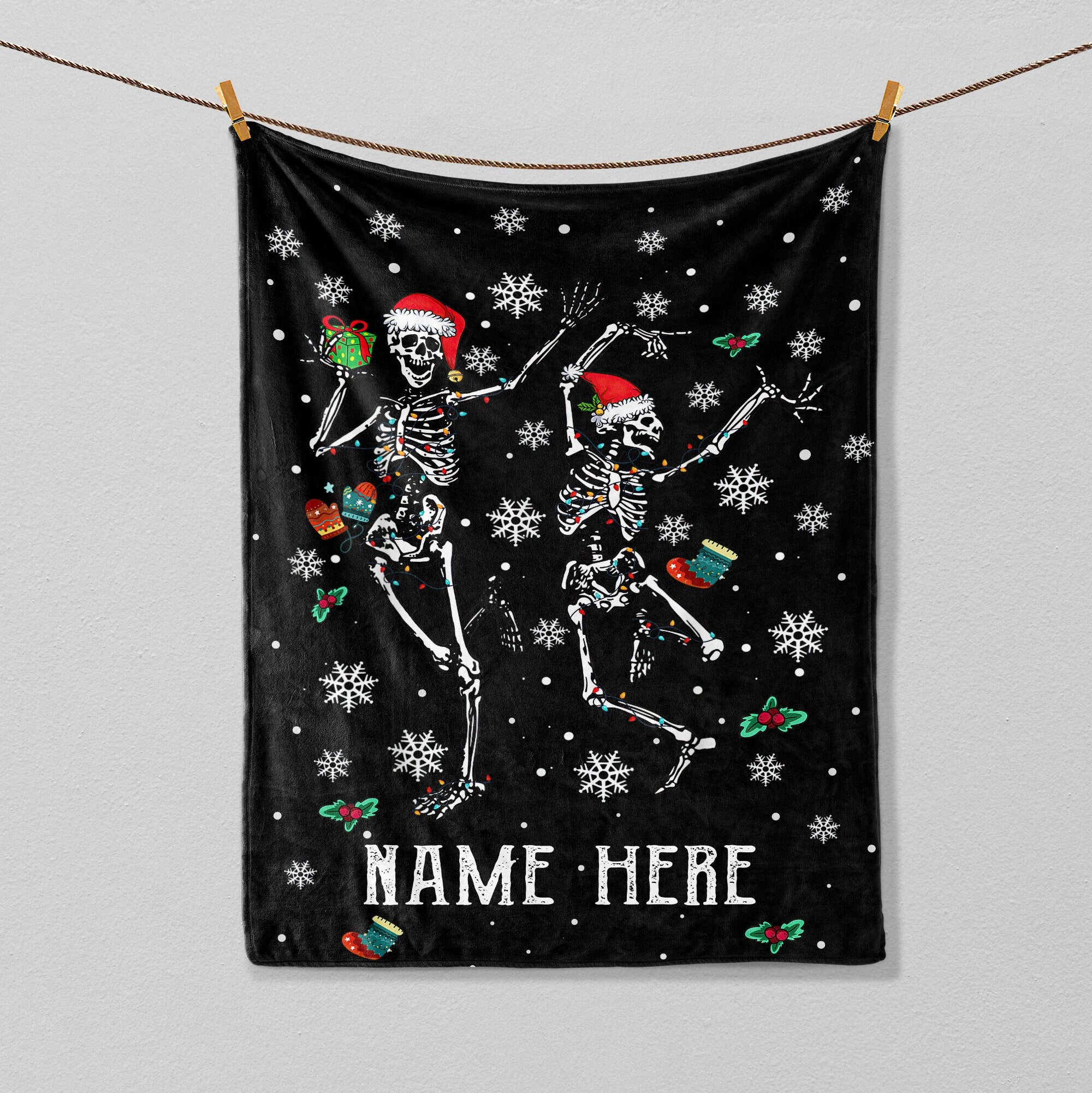 Petmytshirt Skeleton Dancing Blanket Skeleton Dancing Christmas Blanket Custom Name Soft Cozy Sherpa Fleece Throw Blanket Christmas Gift