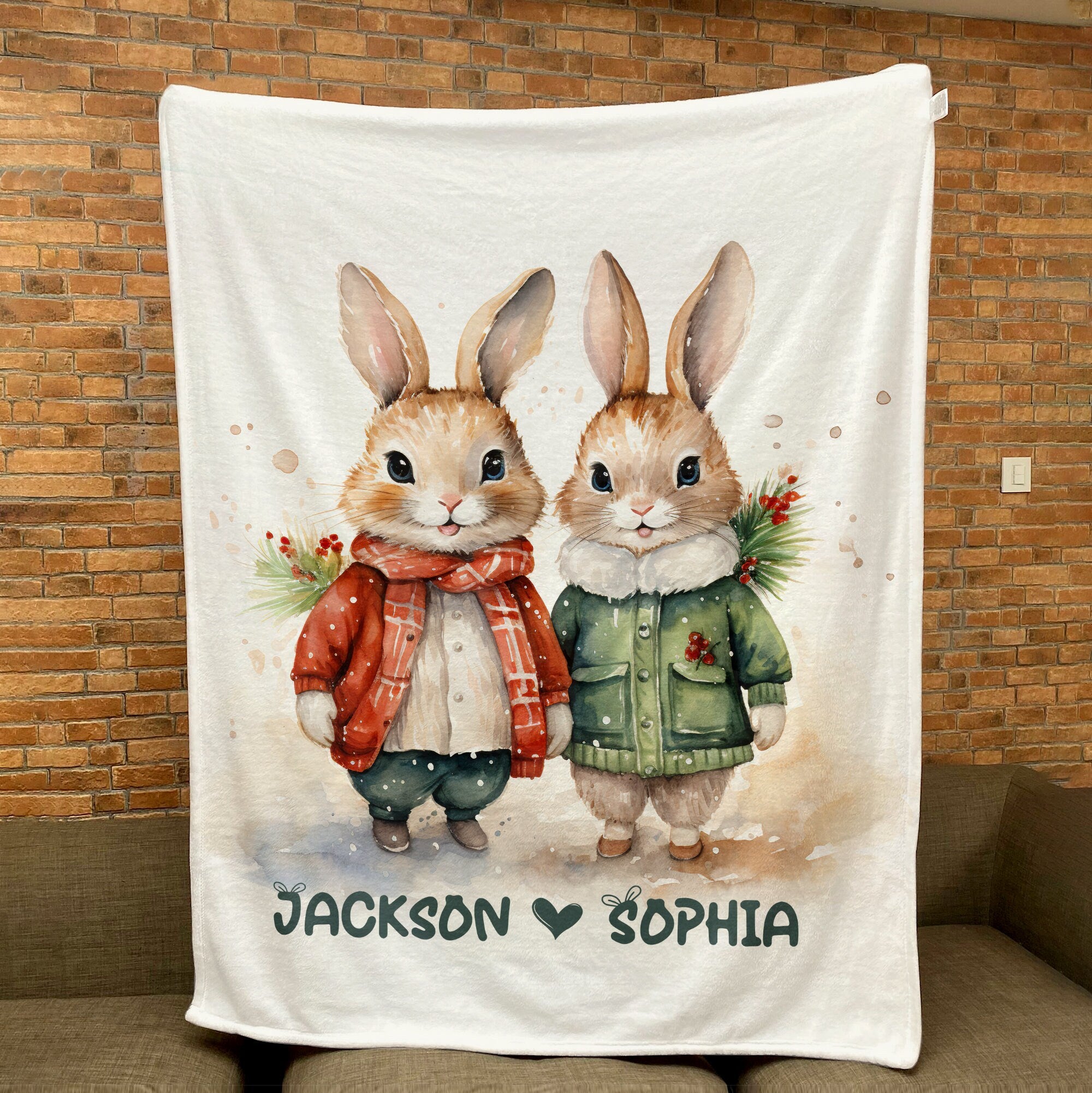 Petmytshirt Bunny Couple Blanket Rabbit Blanket Custom Name Soft Cozy Sherpa Fleece Throw Blanket Gift For Couple Anniversary Gift