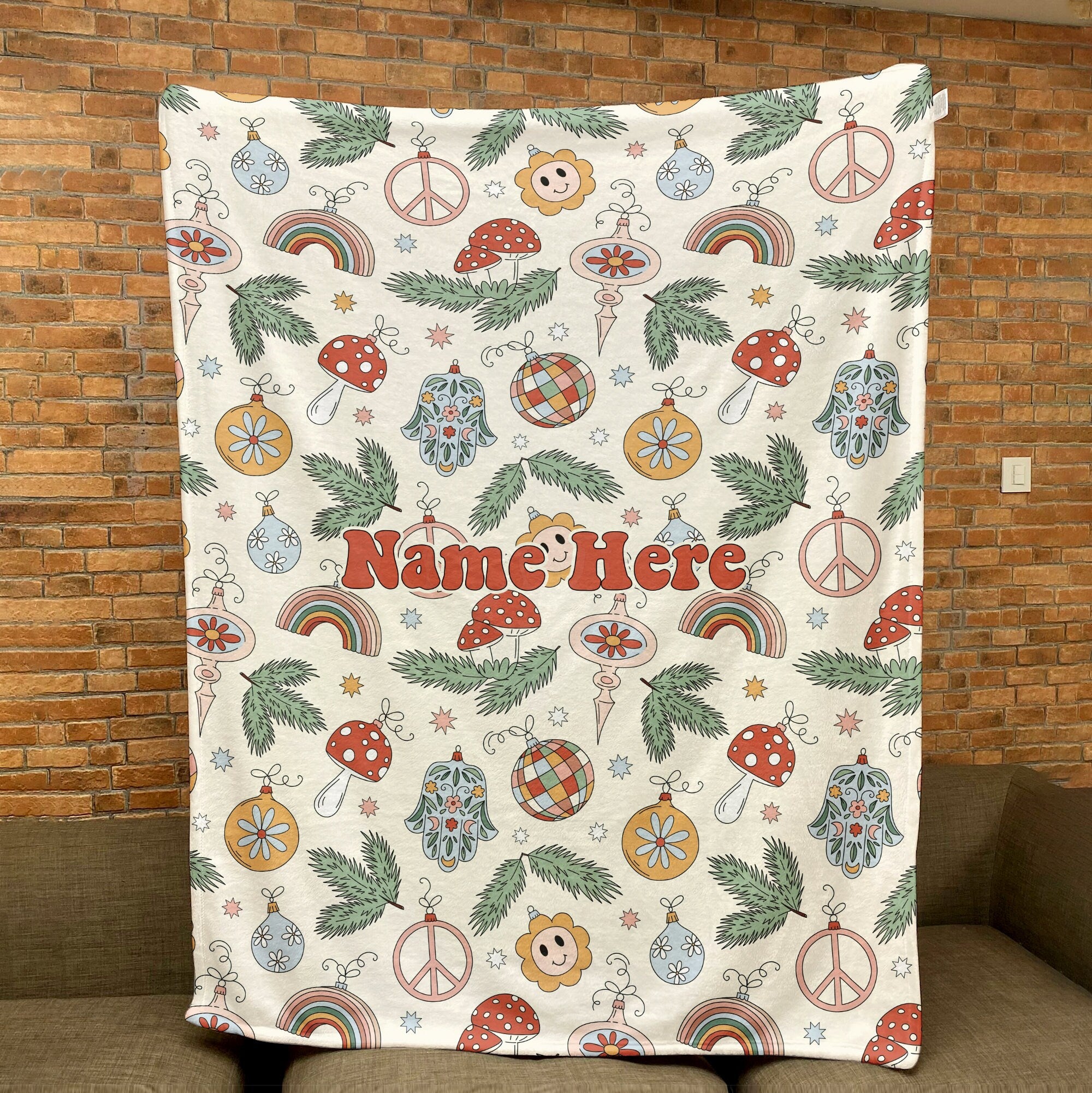 Petmytshirt Groovy Christmas Blanket Hippie Blanket Custom Name Christmas Gift for Kid Family