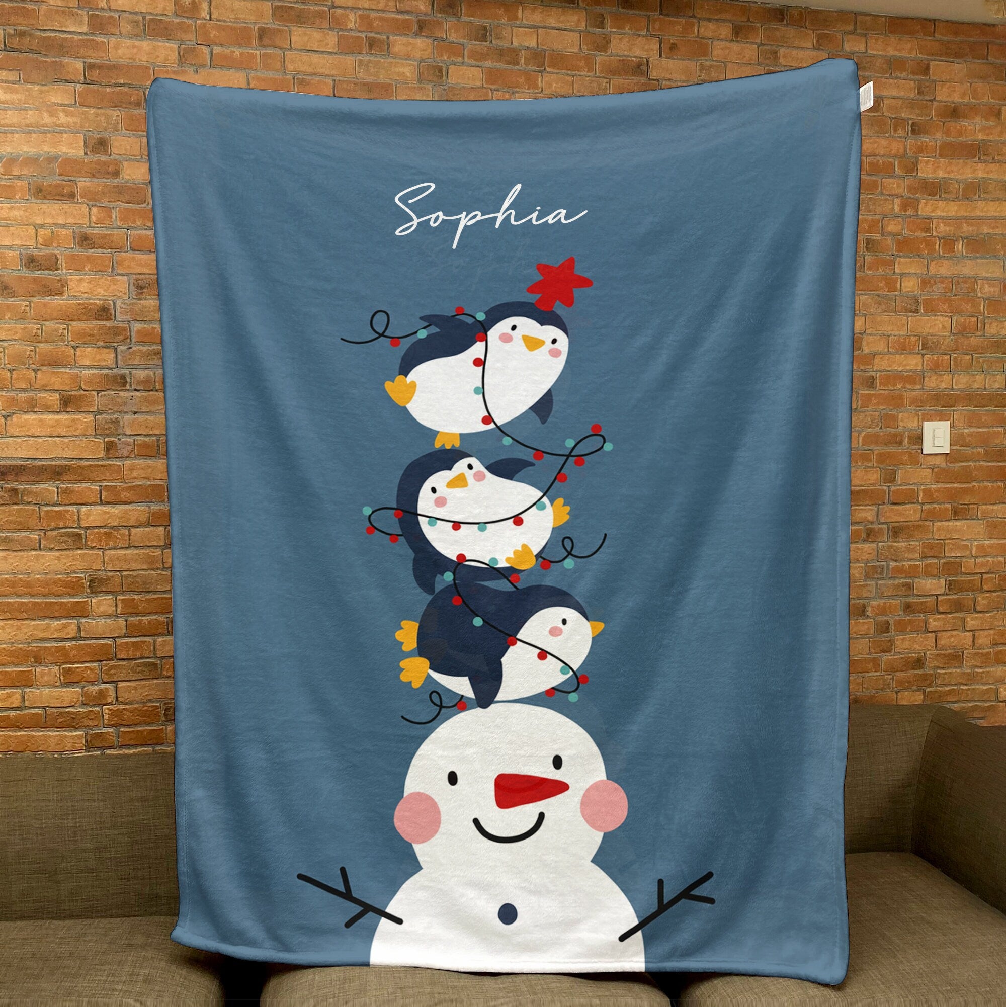 Petmytshirt Christmas Blanket Xmas Penguin Blanket Custom Holiday Gift for Daughter Son Kid