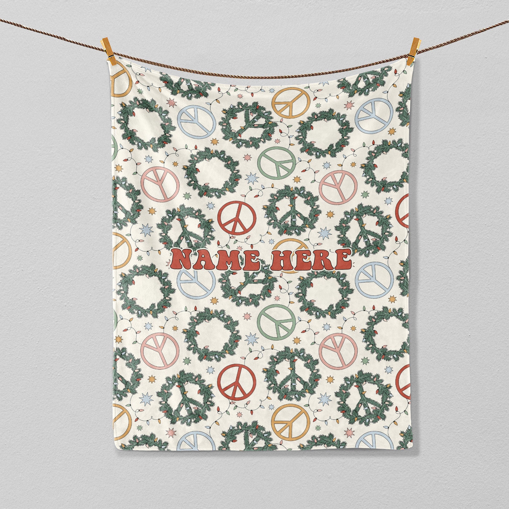 Petmytshirt Hippie Christmas Blanket Groovy Christmas Blanket Custom Name Retro Christmas Gift