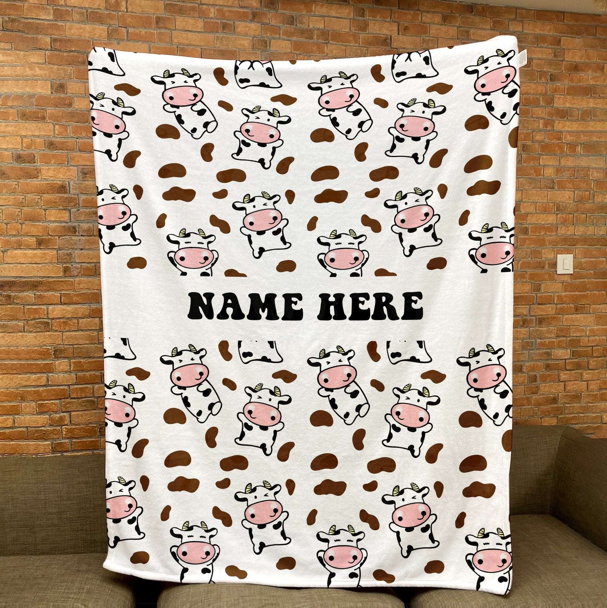 Petmytshirt Cow Blanket Cute Dairy Cow Blanket Custom Name Gift for Cow Lover Daughter Son Kid