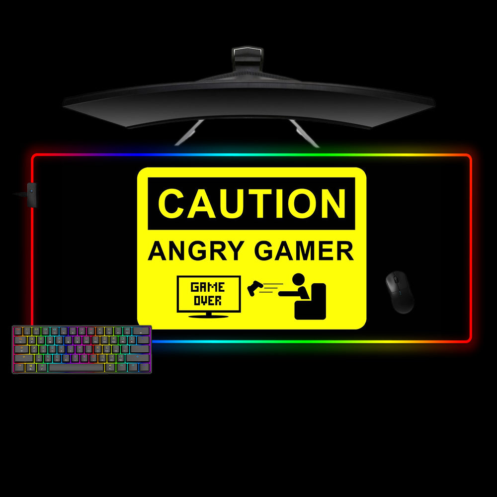 Allleftout Caution Angry Gamer Design M-Xxl Size Rgb Gaming Mouse Pad, Computer Desk Mat