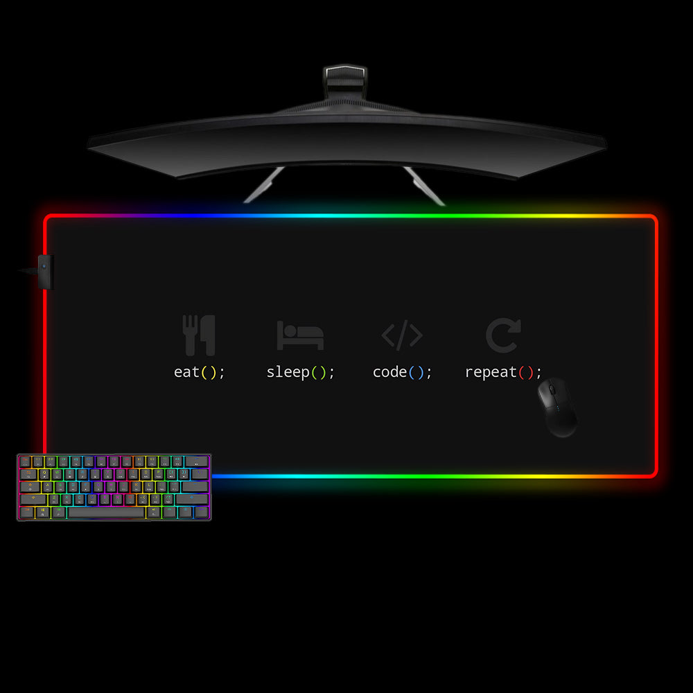 Allleftout Eat Sleep Code Repeat Design M-Xxl Size Rgb Gaming Mouse Pad, Computer Desk Mat