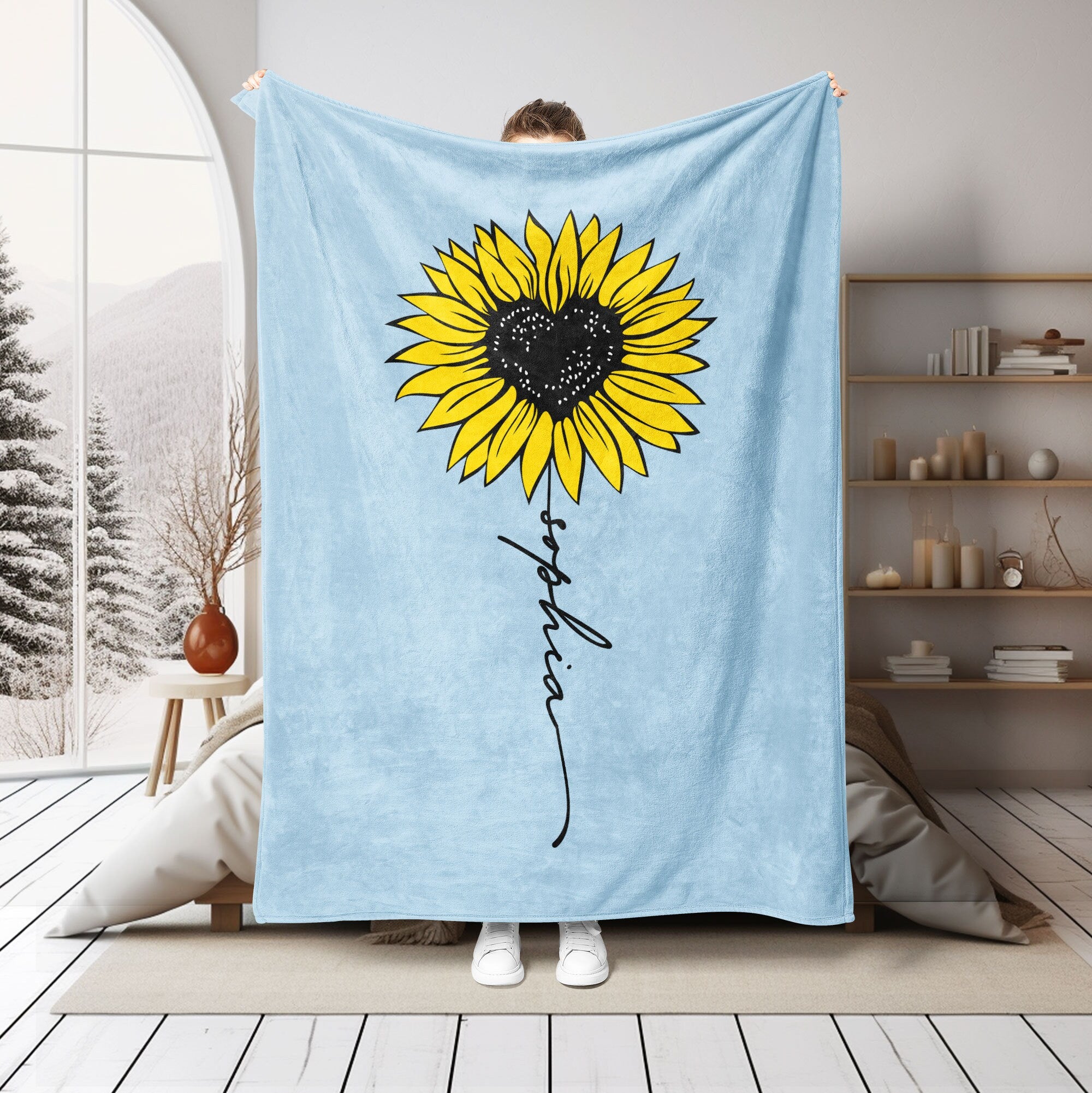 Petmytshirt Sunflower Blanket Flower Blanket Custom Name Gift for Mom Sister Daughter Bestie