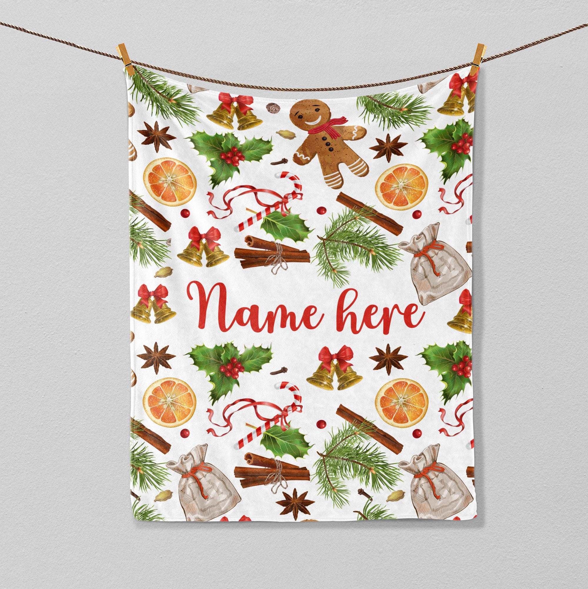 Petmytshirt Christmas Blanket Gingerbread Blanket Custom Name Holiday Gift for Mom Daughter Kid