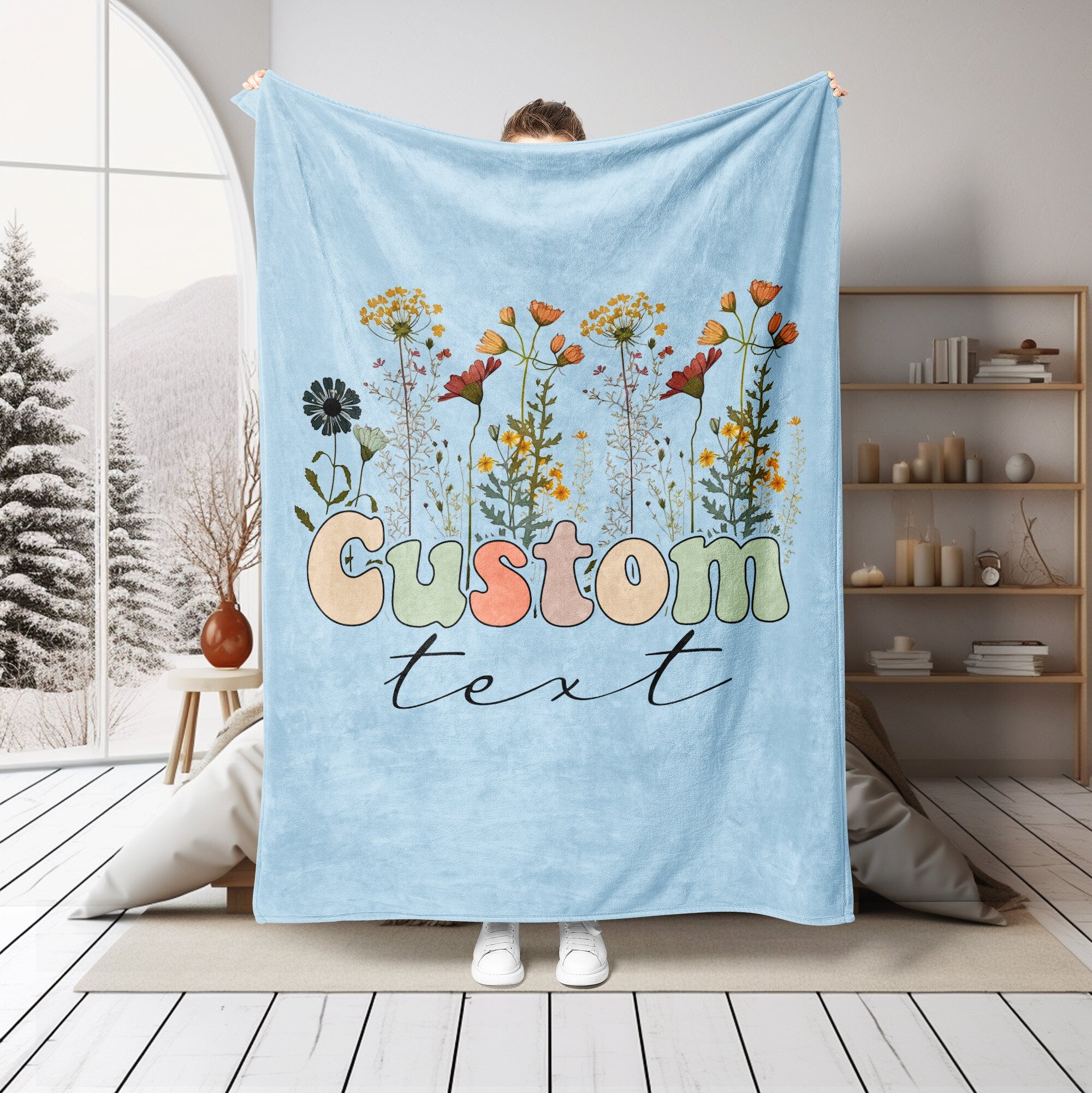 Petmytshirt Wildflower Blanket Flower Blanket Custom Gift for Grandma Mom Daughter Sister Kid
