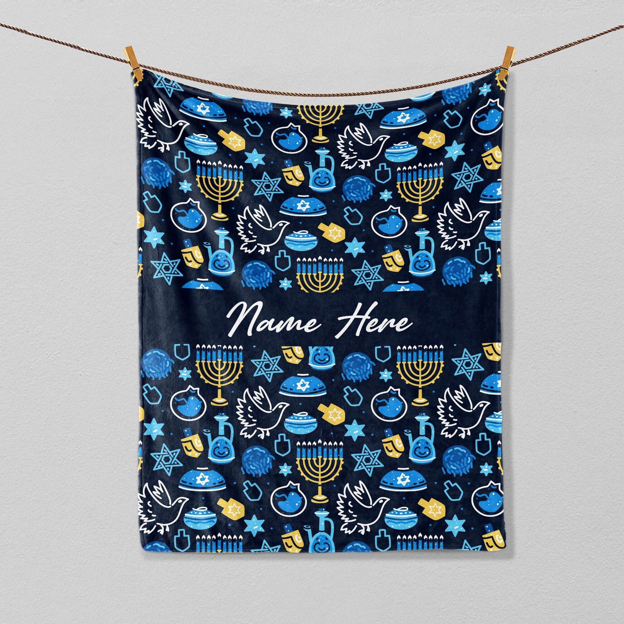 Petmytshirt Happy Hanukkah Blanket Jewish Blanket Custom Name Festival of Lights Jewish Gift