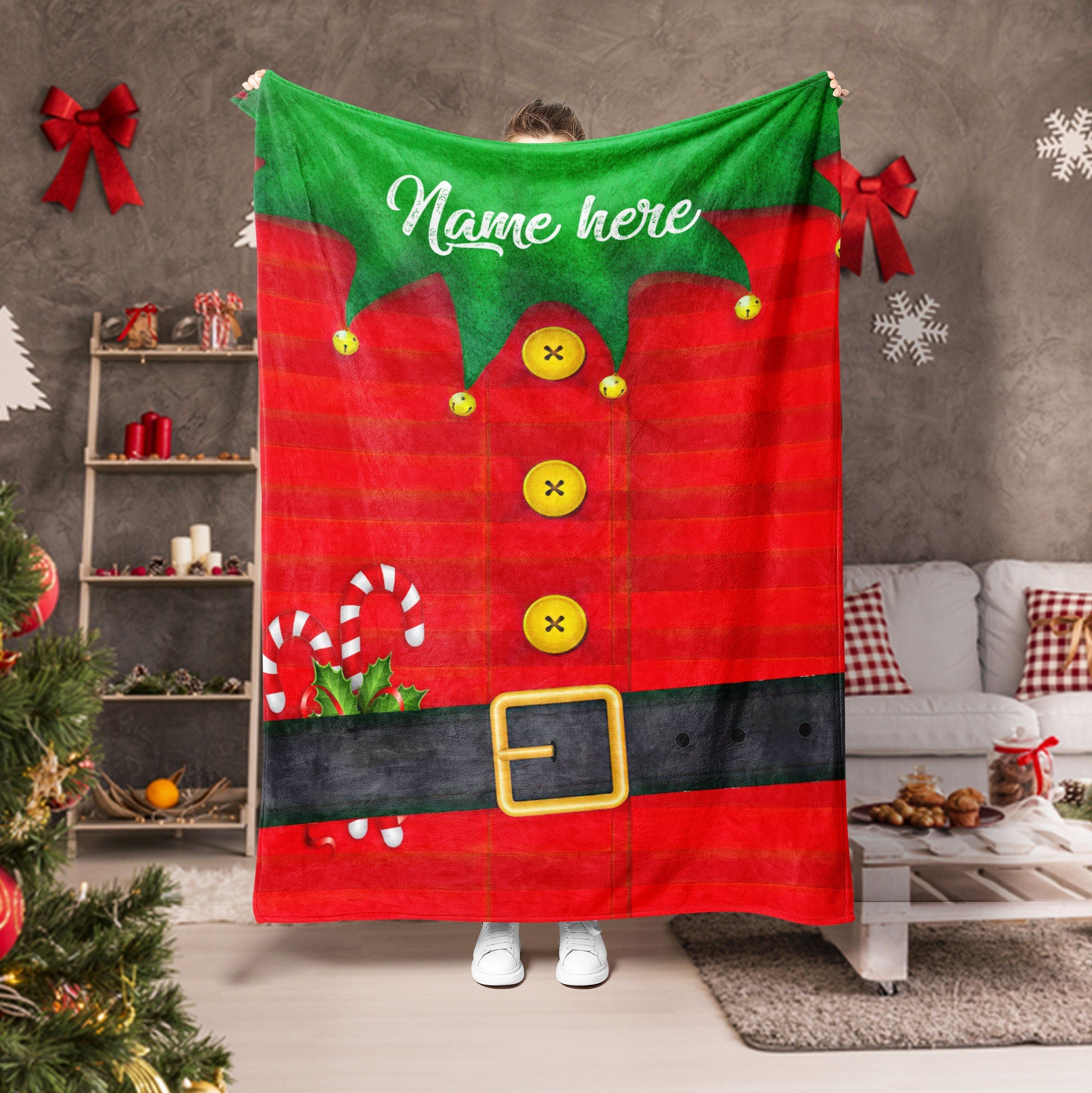 Petmytshirt Christmas Blanket Custom Elf Blanket Christmas Elf Blanket Gift for Kids Boy Girl