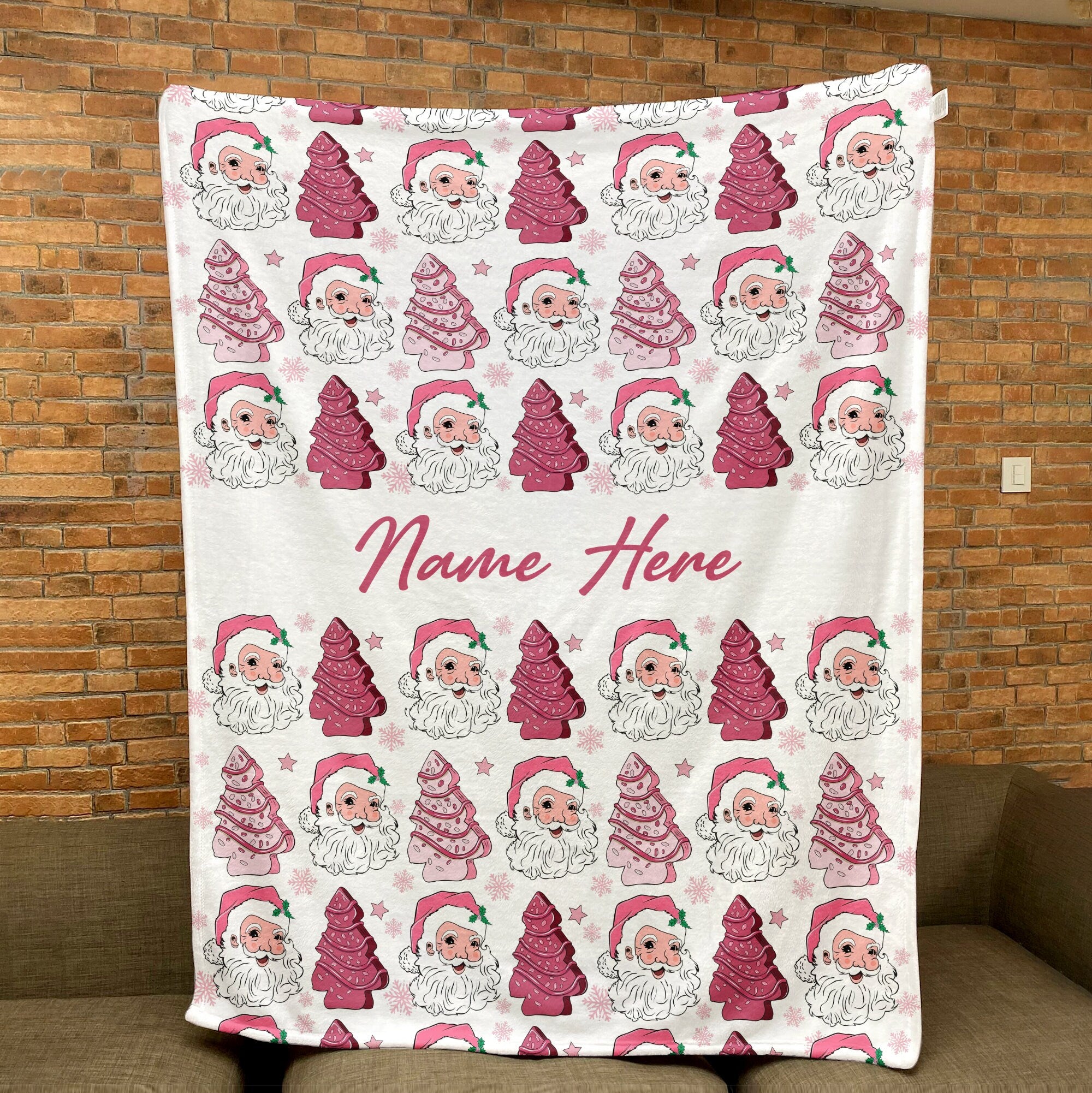 Petmytshirt Pink Christmas Blanket Retro Pink Santa Hat Blanket Custom Name Christmas Gift
