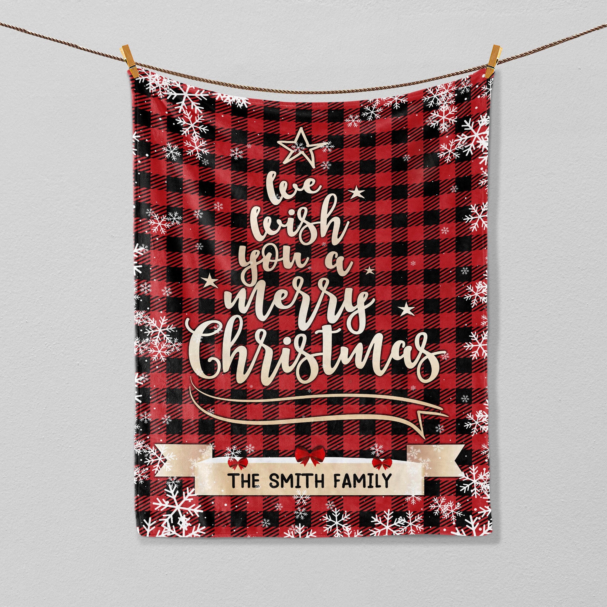 Petmytshirt Christmas Blanket Wish You Merry Christmas Blanket Custom Family Name Soft Cozy Sherpa Fleece Throw Blanket Christmas Gift