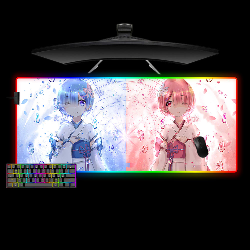 Allleftout Re:Zero Sisters Design M-Xxl Size Rgb Gaming Mouse Pad, Computer Desk Mat